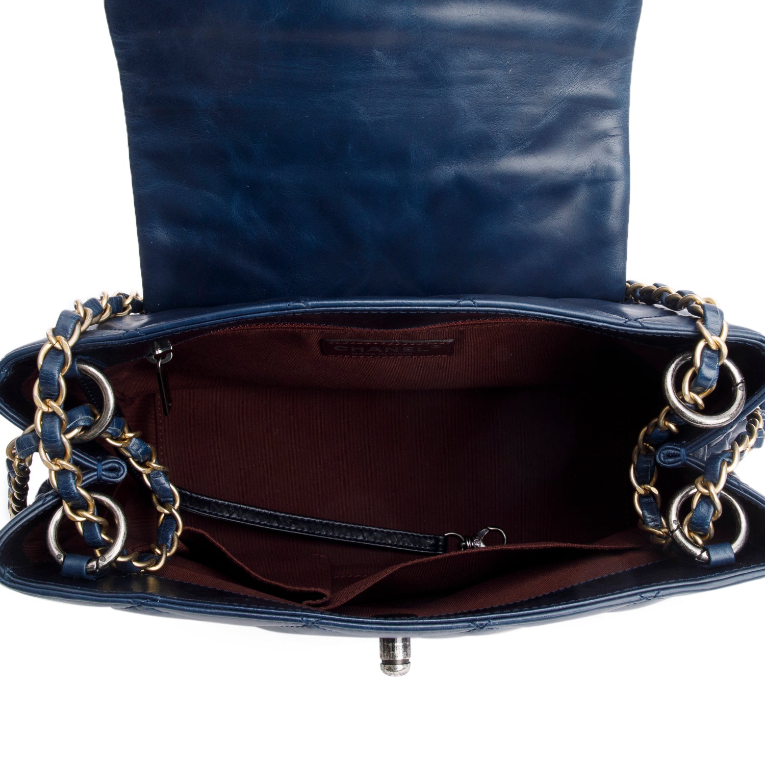 Chanel Navy Aged Calfskin Quilted Daily Walk Accordion Flap Shoulder Bag w/ Authenticity Card