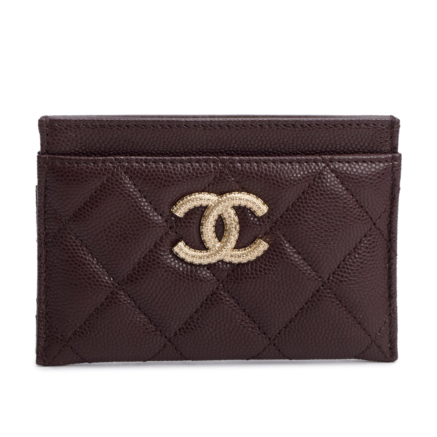 Chanel Burgundy Quilted Caviar Leather Card Holder w/ Box