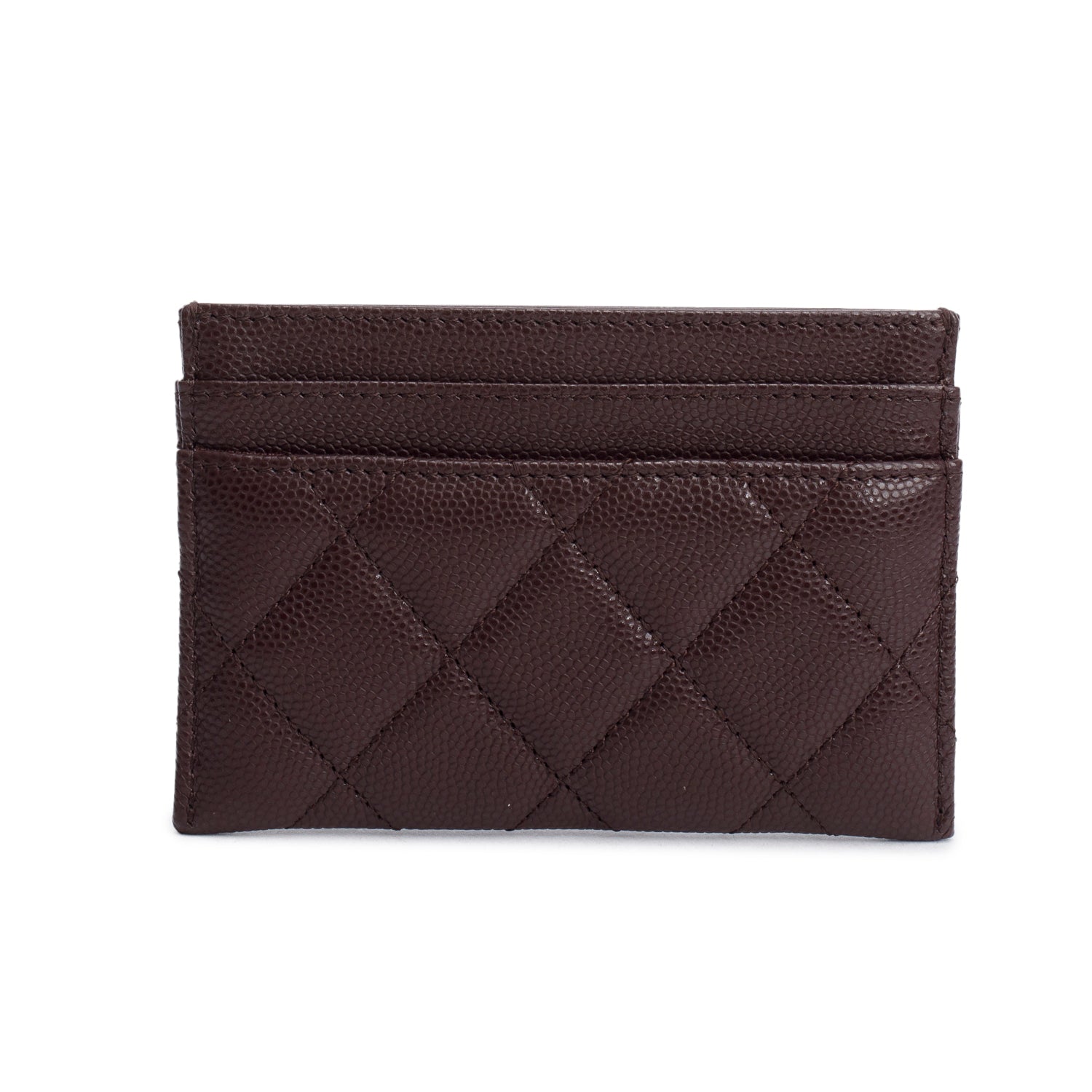 Chanel Burgundy Quilted Caviar Leather Card Holder w/ Box