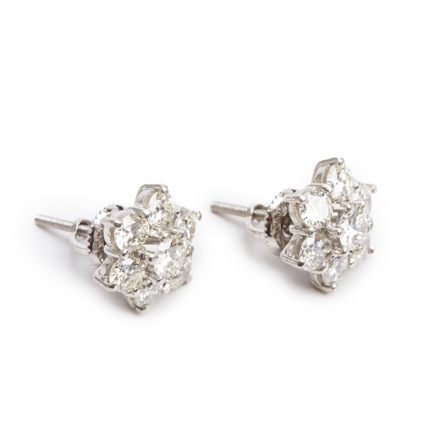 18k White Gold 2.40 tcw. Diamond Cluster Stud Earrings