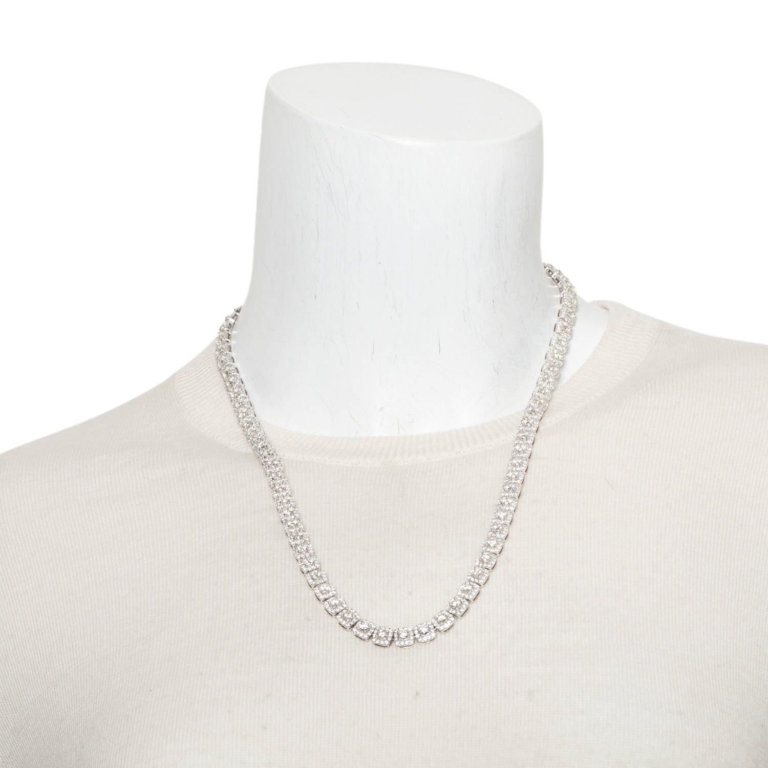 14k White Gold 28.55 tcw. Diamond Cluster Long Necklace