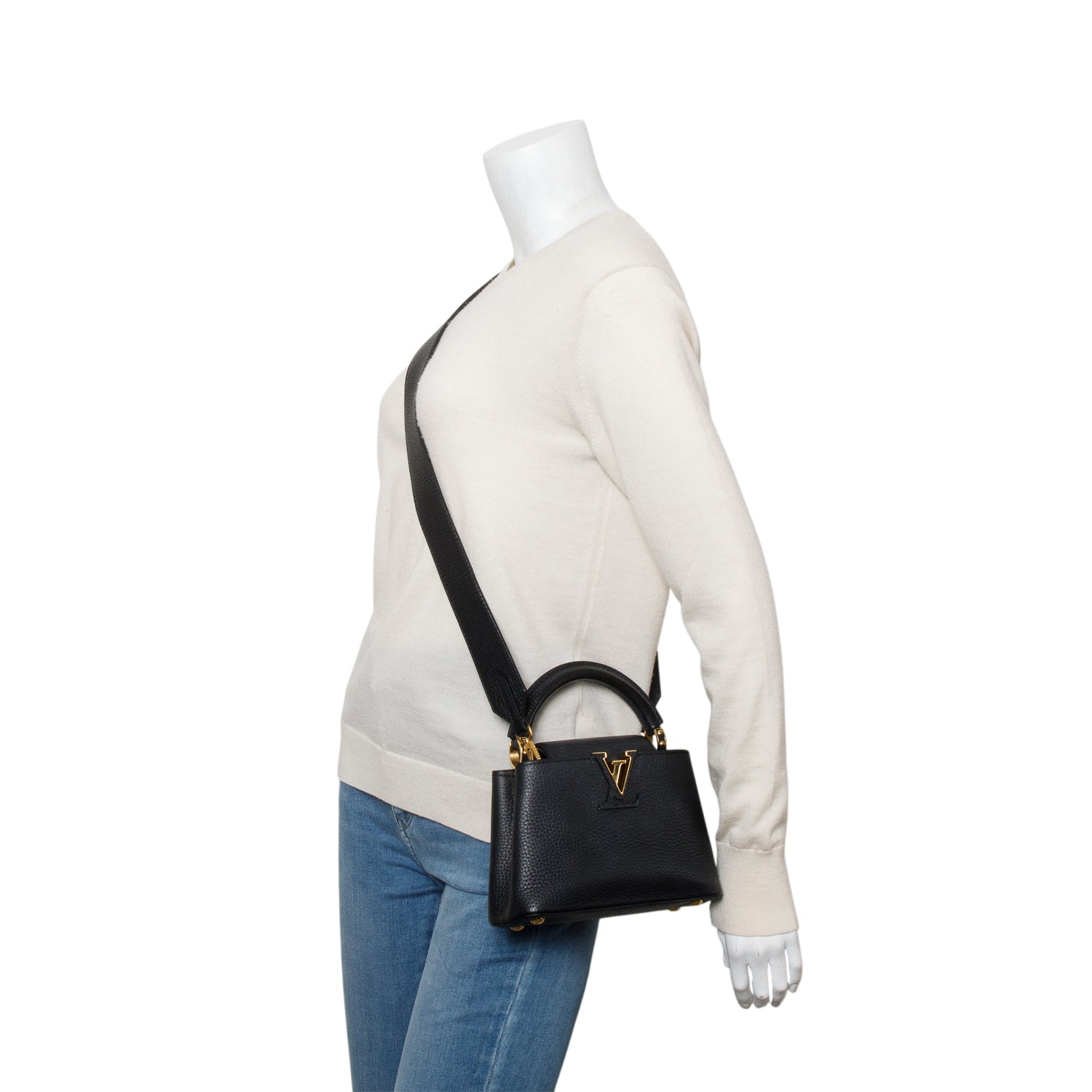 Louis Vuitton Black Taurillon Leather Mini Capucines w/ Strap