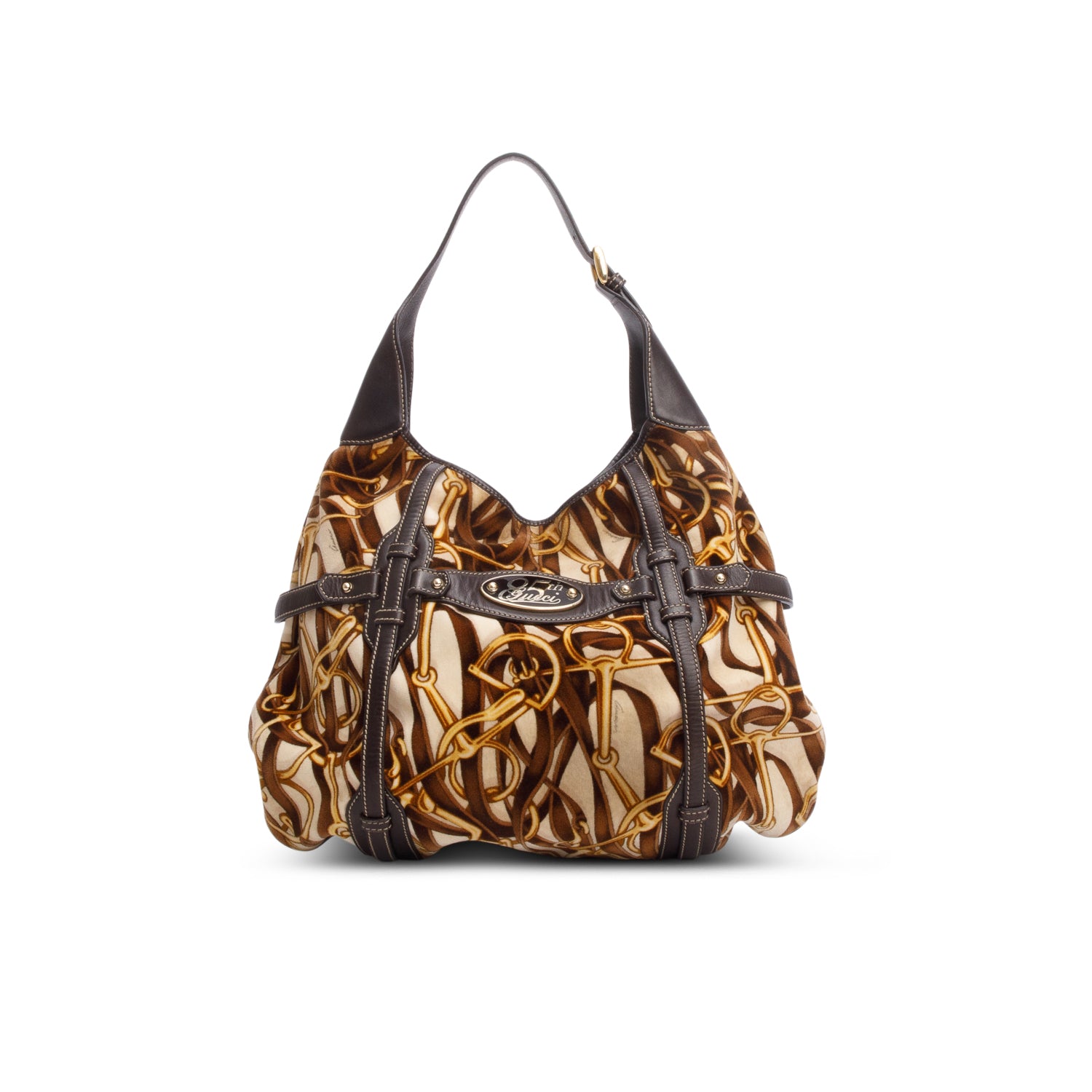 Gucci Brown Velvet Horse Bit 85th Anniversary Edition Large Hobo Bag