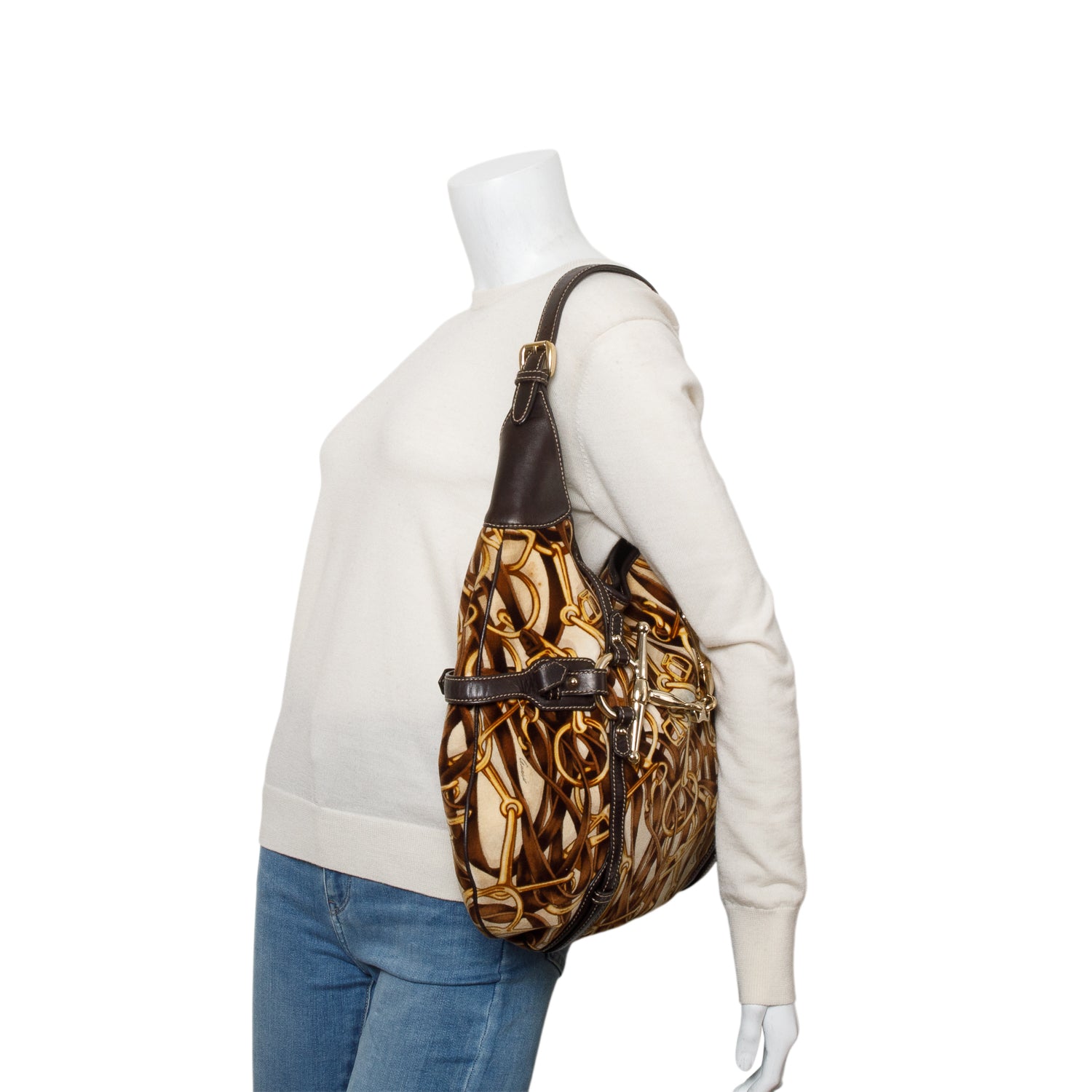 Gucci Brown Velvet Horse Bit 85th Anniversary Edition Large Hobo Bag