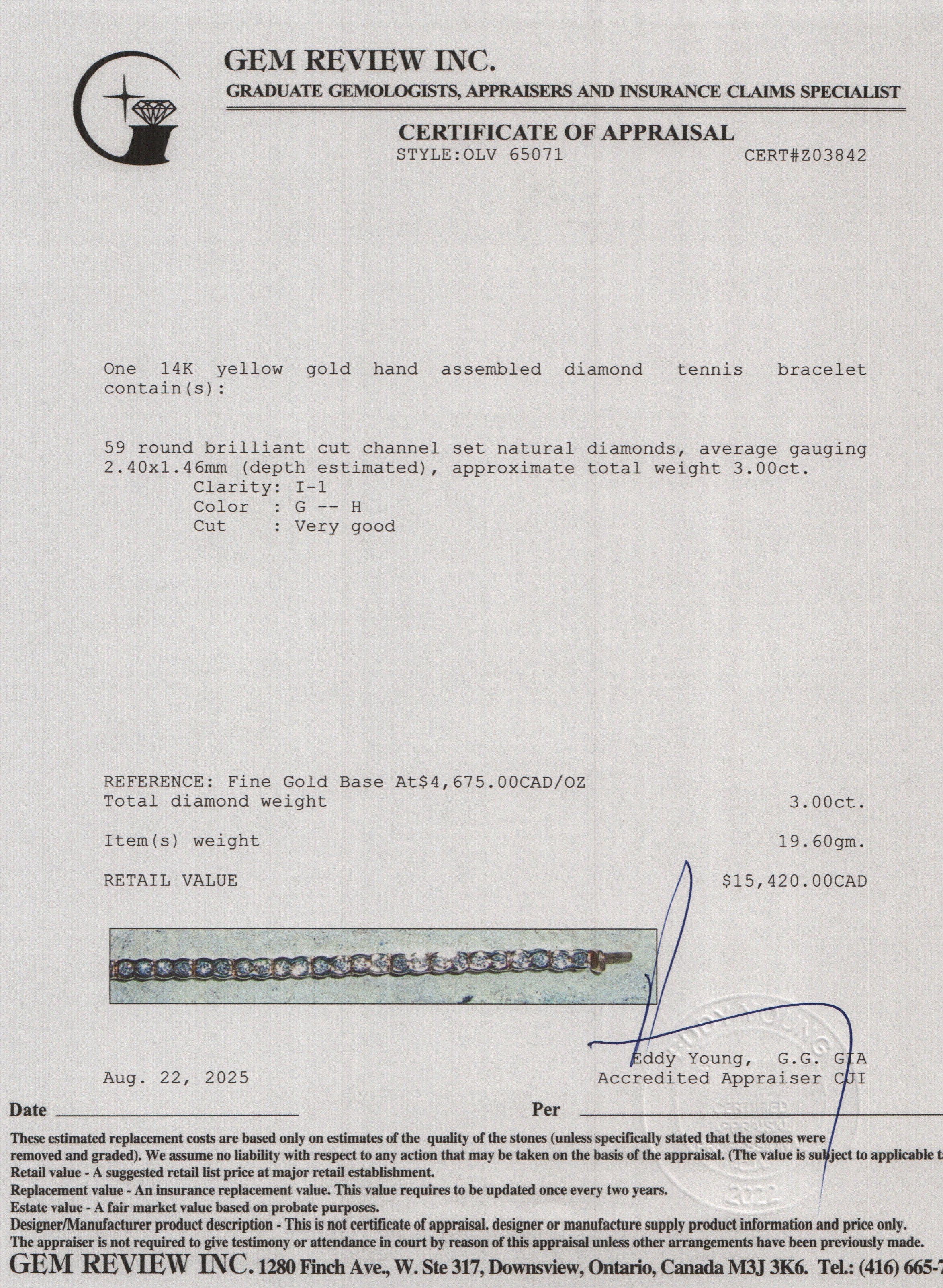 14k Yellow Gold 3.00 tcw. Diamond Tennis Bracelet