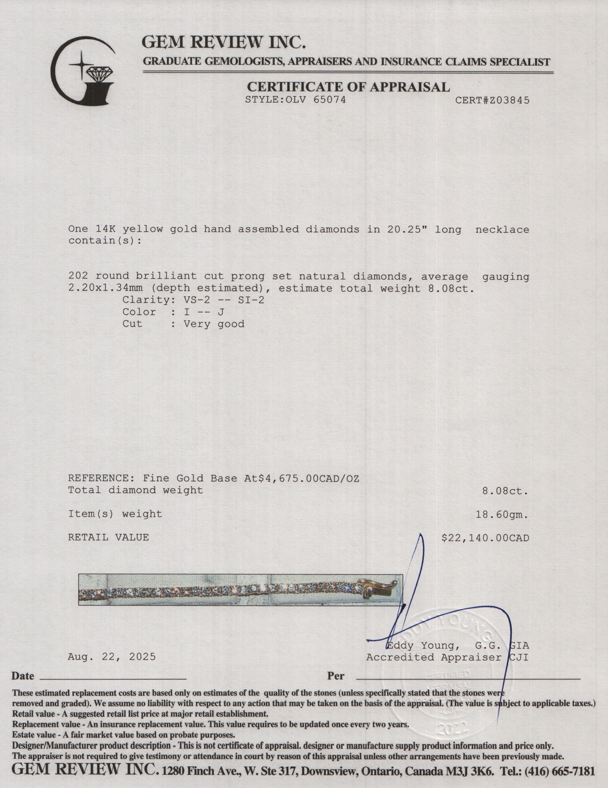 14k Yellow Gold 8.08 tcw. Diamond Tennis Necklace