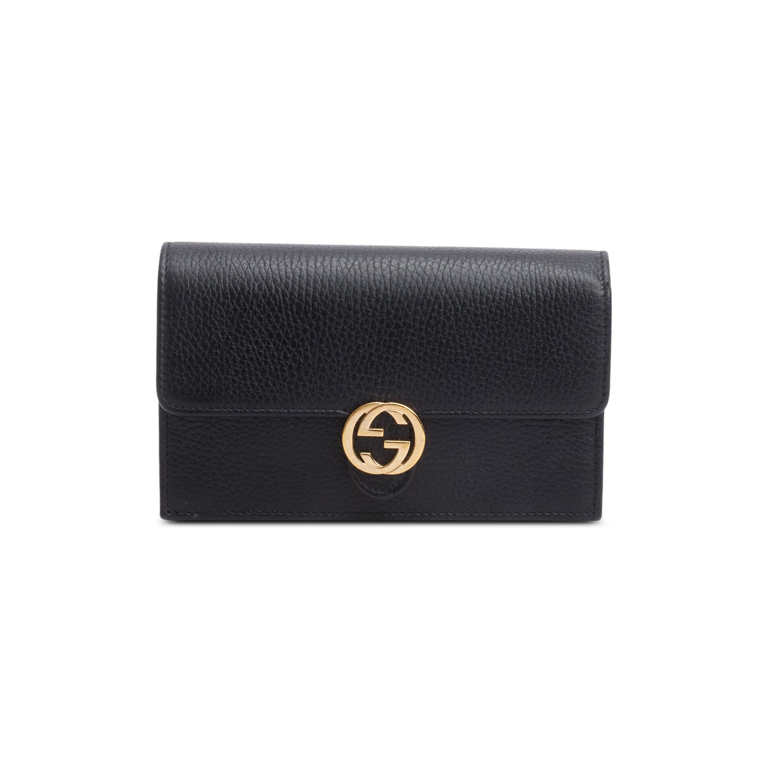 Gucci Black Leather Interlocking G Wallet on Chain w/ Box