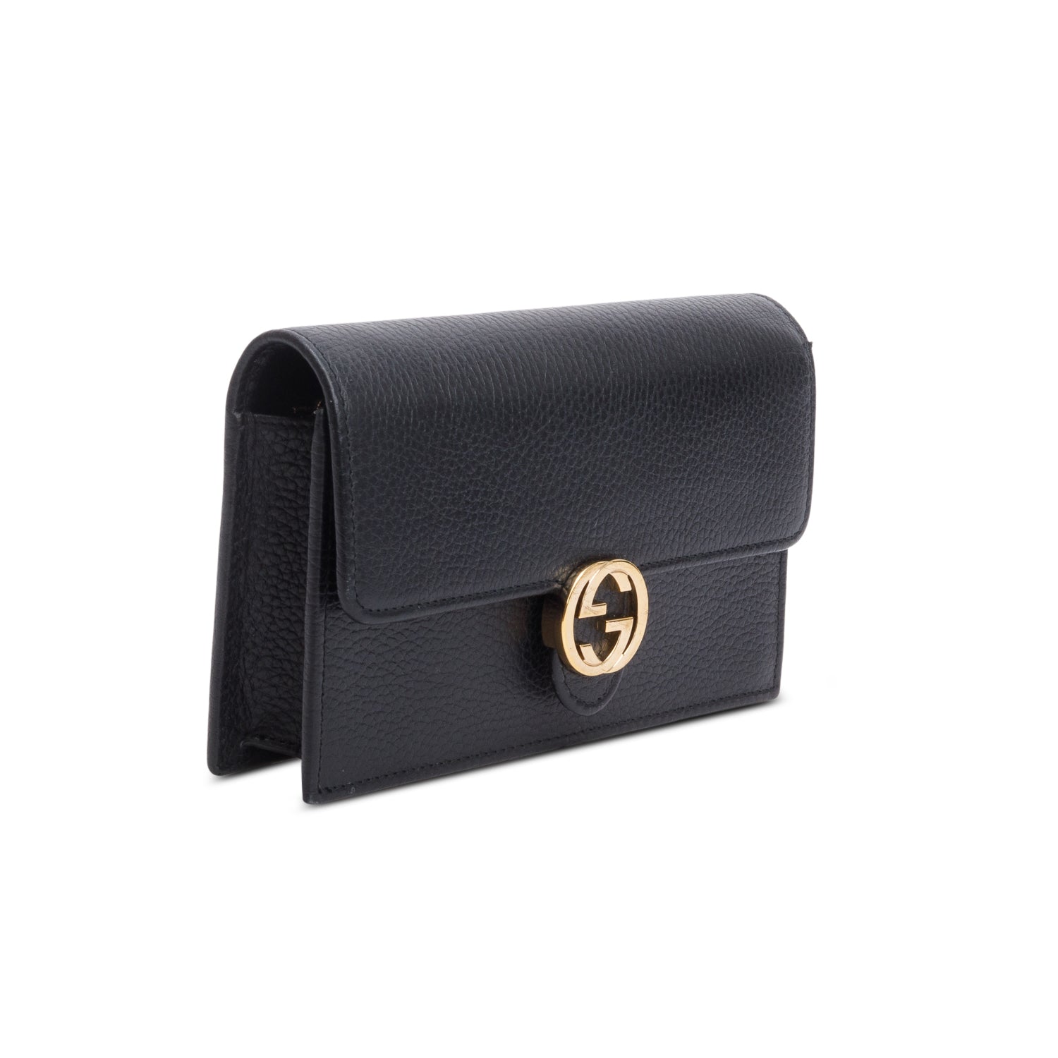 Gucci Black Leather Interlocking G Wallet on Chain w/ Box