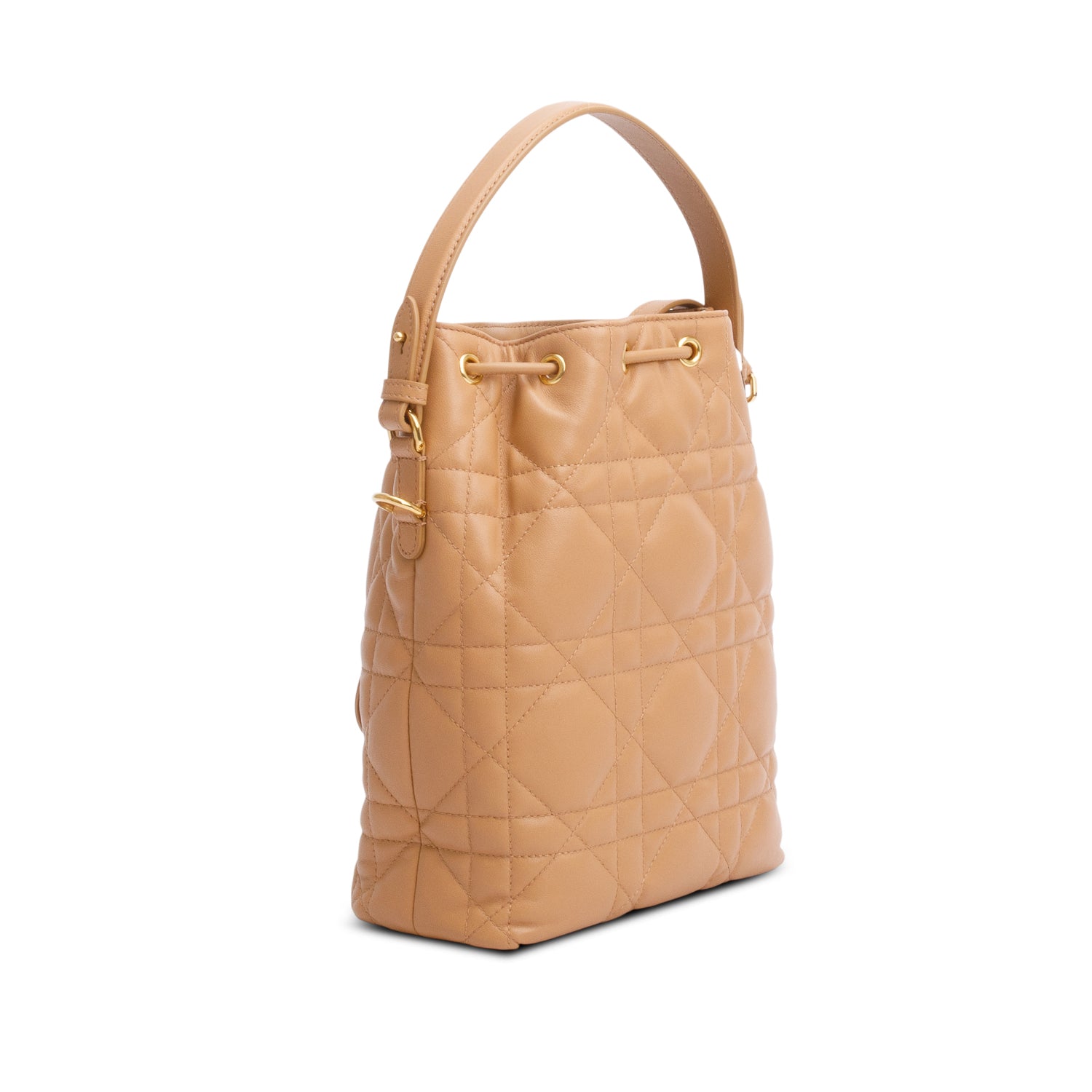 Christian Dior 2025 Brown Macrocannage Lambskin Small Caro Bucket Bag w/ Strap