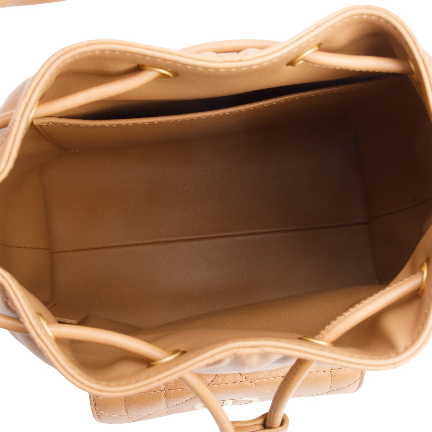 Christian Dior 2025 Brown Macrocannage Lambskin Small Caro Bucket Bag w/ Strap