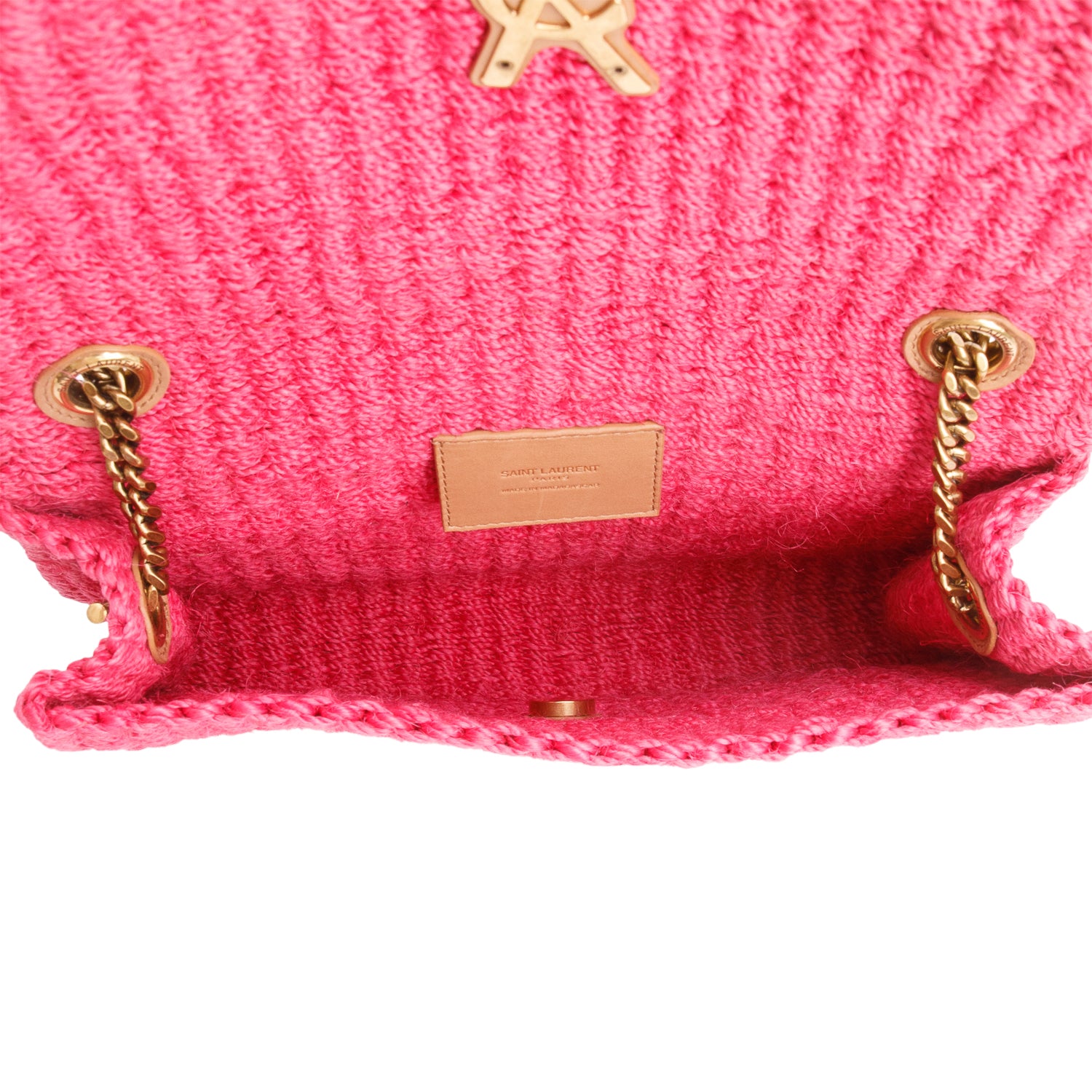 Saint Laurent 2023 Pink Raffia Medium Kate Chain Bag