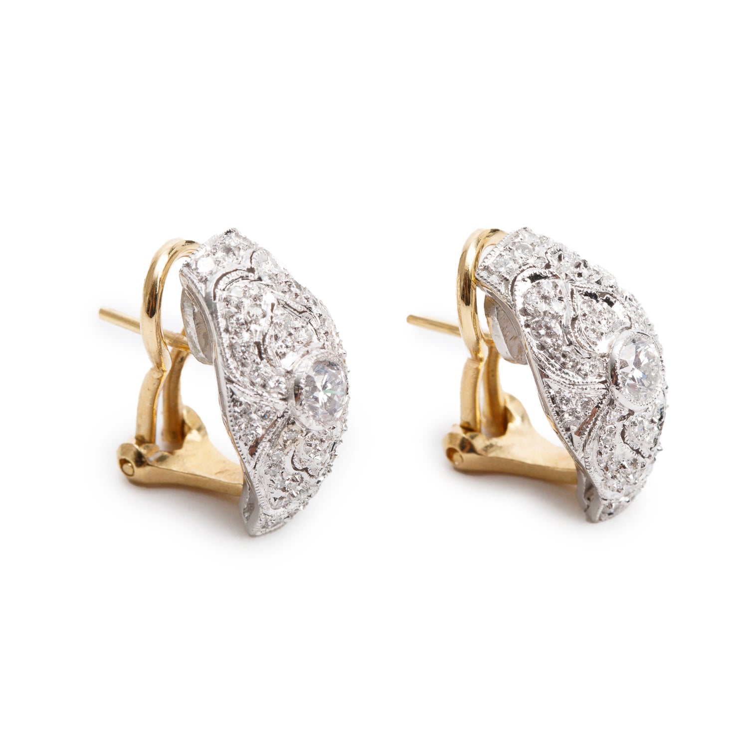 18k White and Yellow Gold Pave Diamond Huggie Earrings