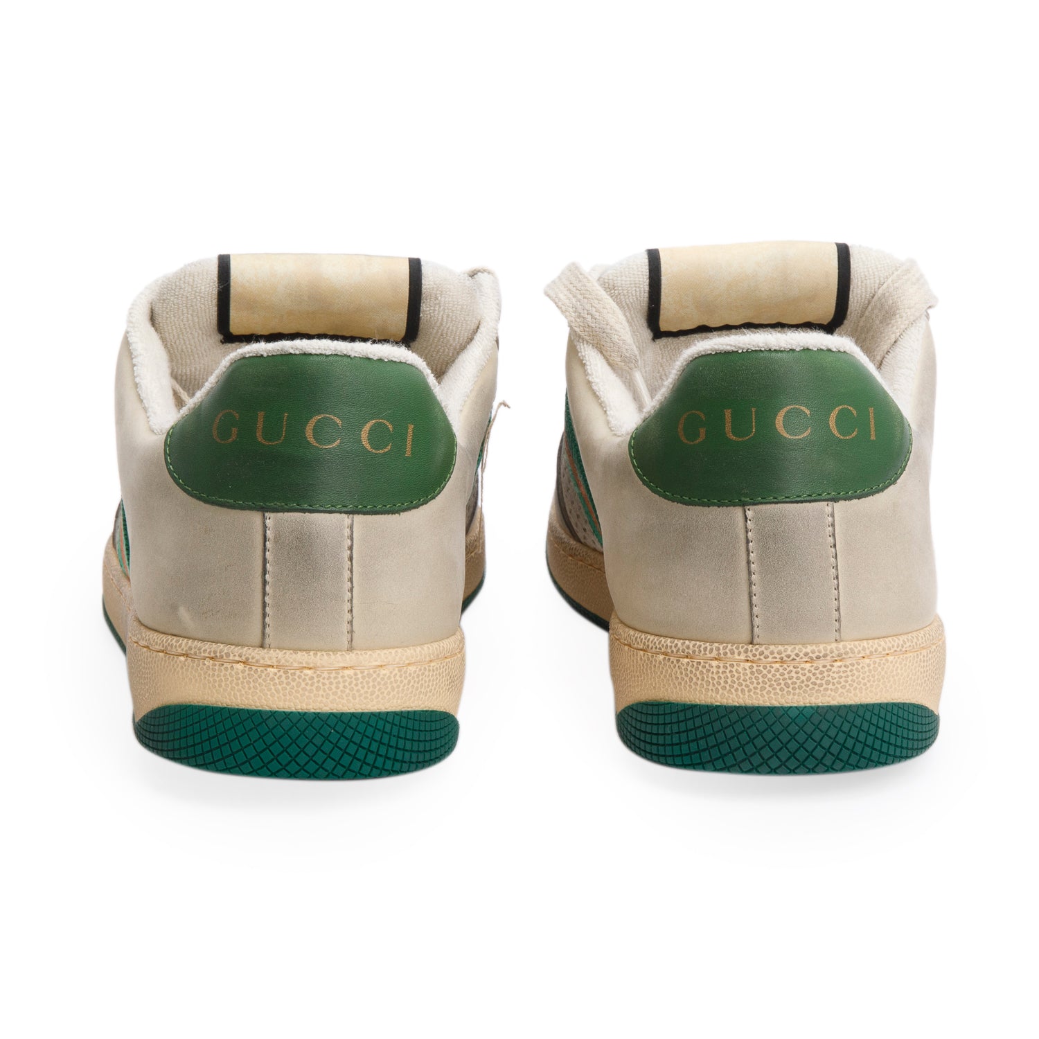 Gucci Beige, Green & White Leather Web Screener Sneakers, Men's Size 40.5 w/ Box