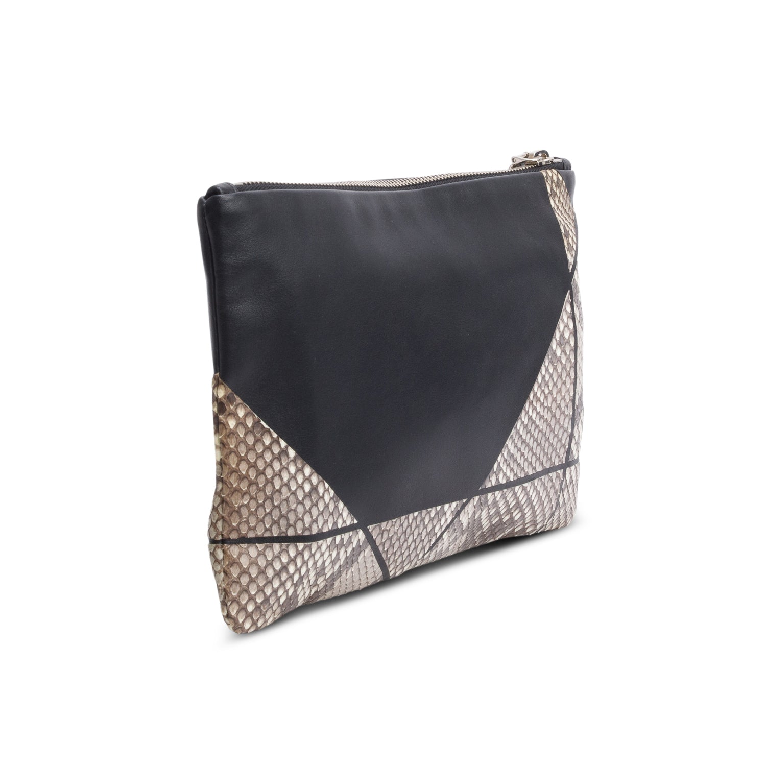 Christian Dior Grey Python Black Leather Trim Zip Pouch