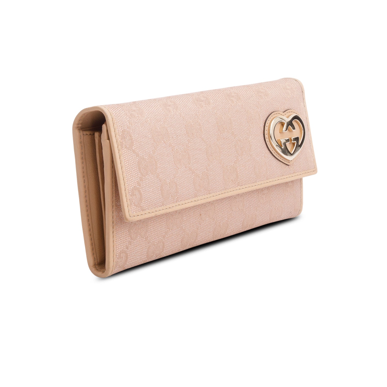 Gucci Metallic Pink GG Canvas Lovely Heart Continental Wallet