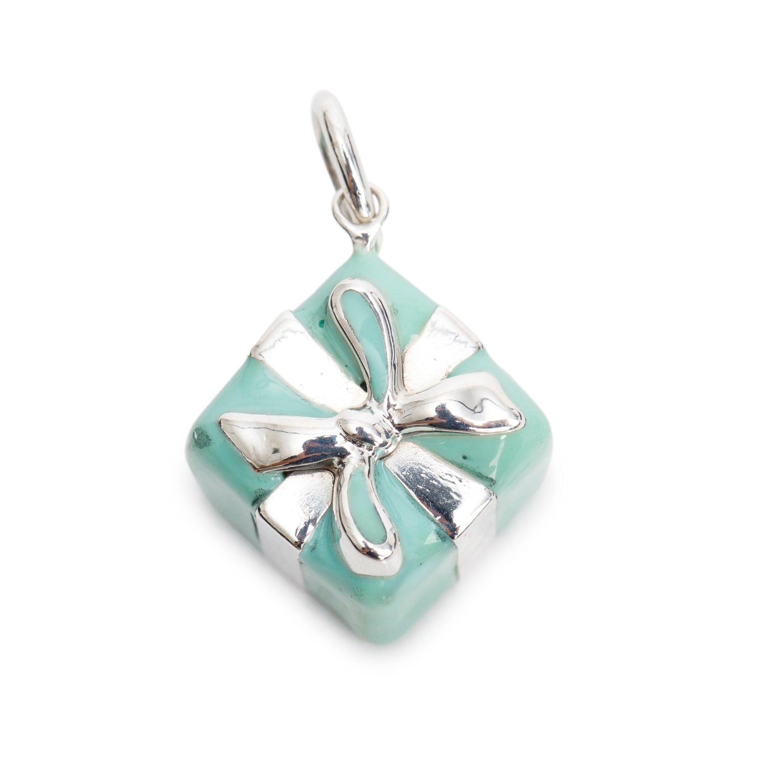 Tiffany & Co. Sterling Silver Blue Enamel Present Box Charm