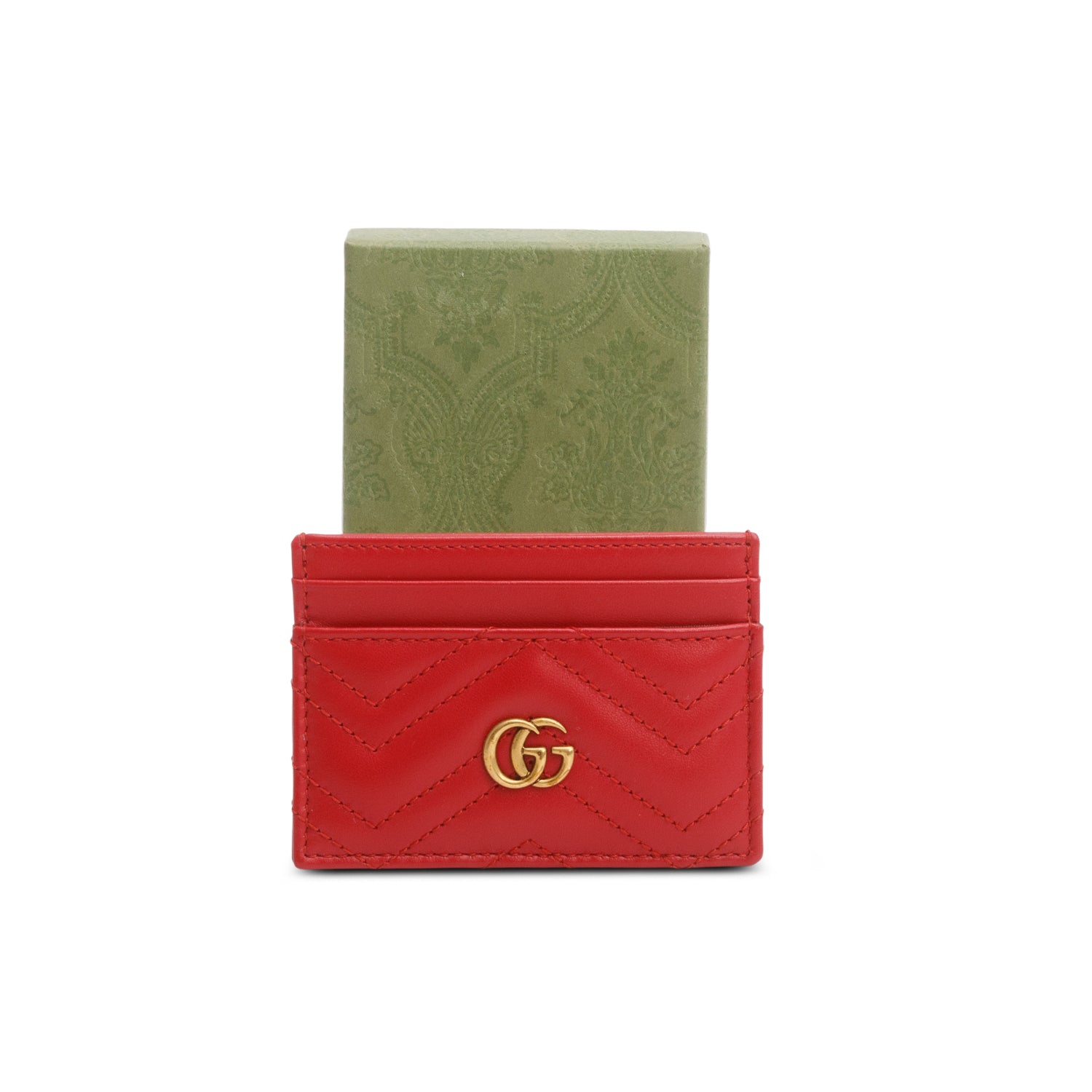 Gucci Red GG Marmont Card Case w/ Box