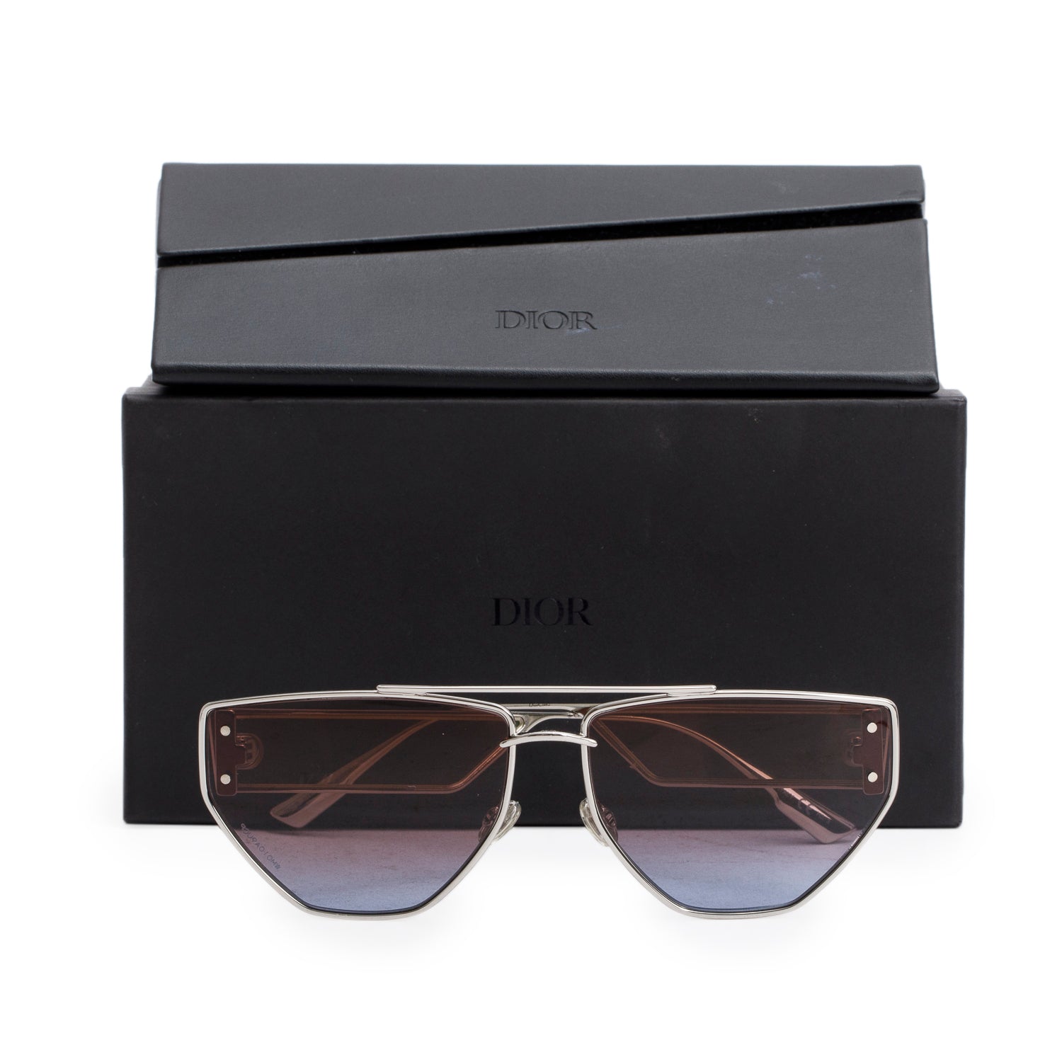 Christian Dior Silver Metal DiorClan2 Aviator Sunglasses w/ Box & Case