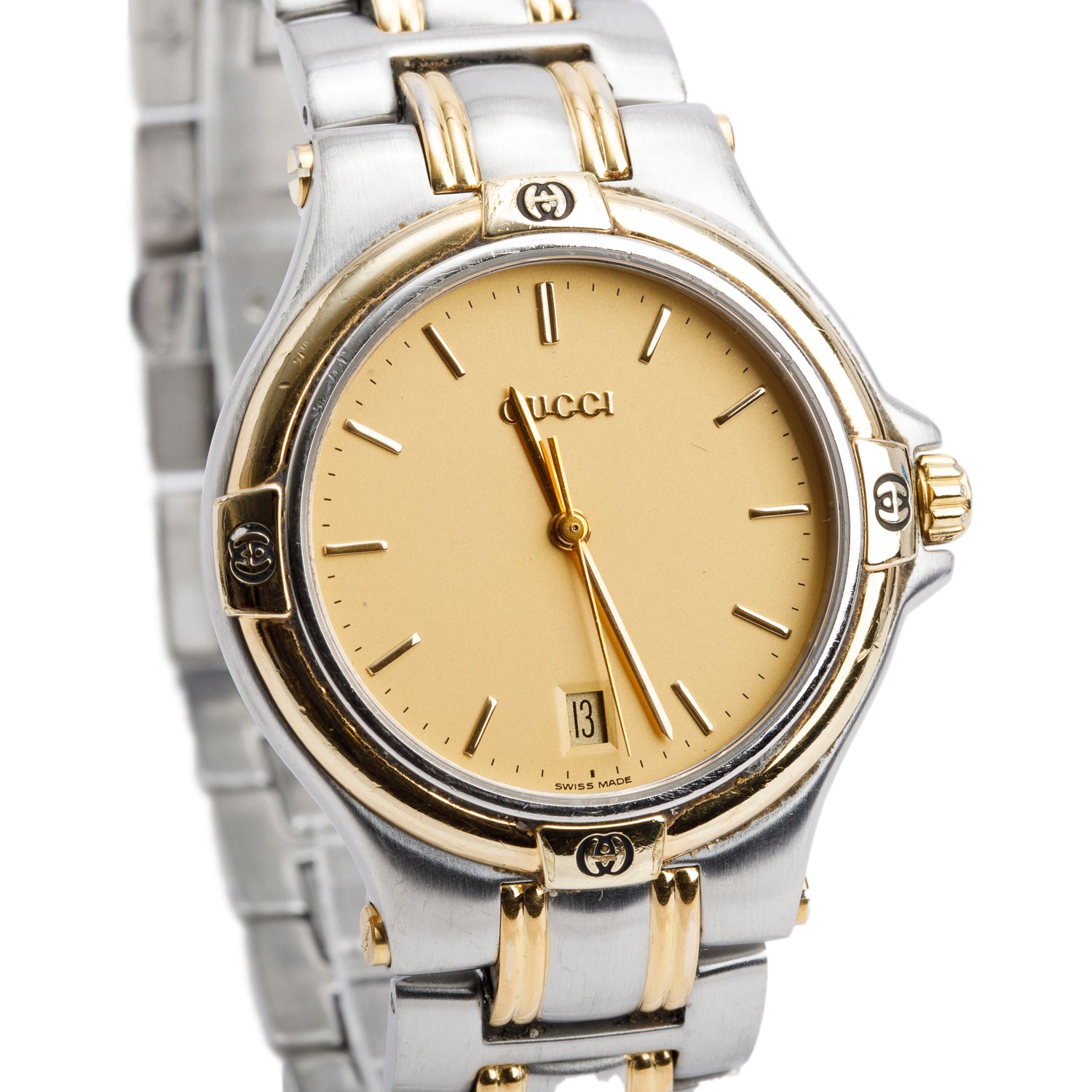 Gucci Stainless Steel & Yellow Gold-Plated 9040M Series 35 MM Quartz Watch Gold Dial