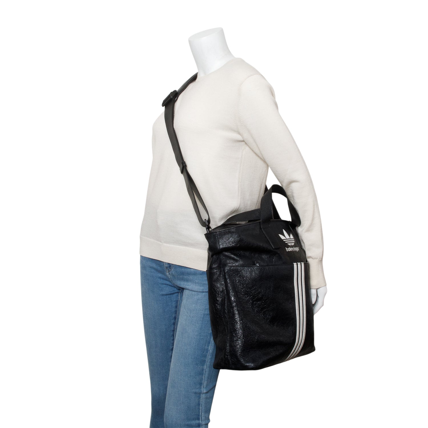 Balenciaga x Adidas Black Leather North-South Tote Bag w/ Strap