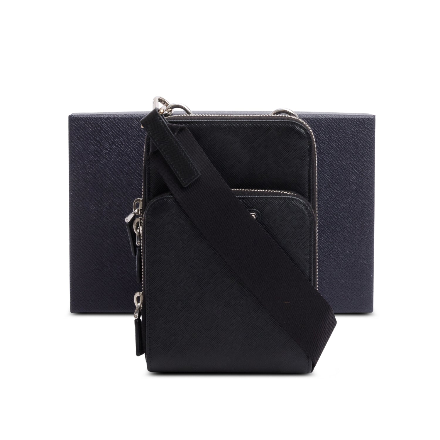 Prada Black Saffiano Leather Smartphone Case Crossbody Bag w/ Box & Strap