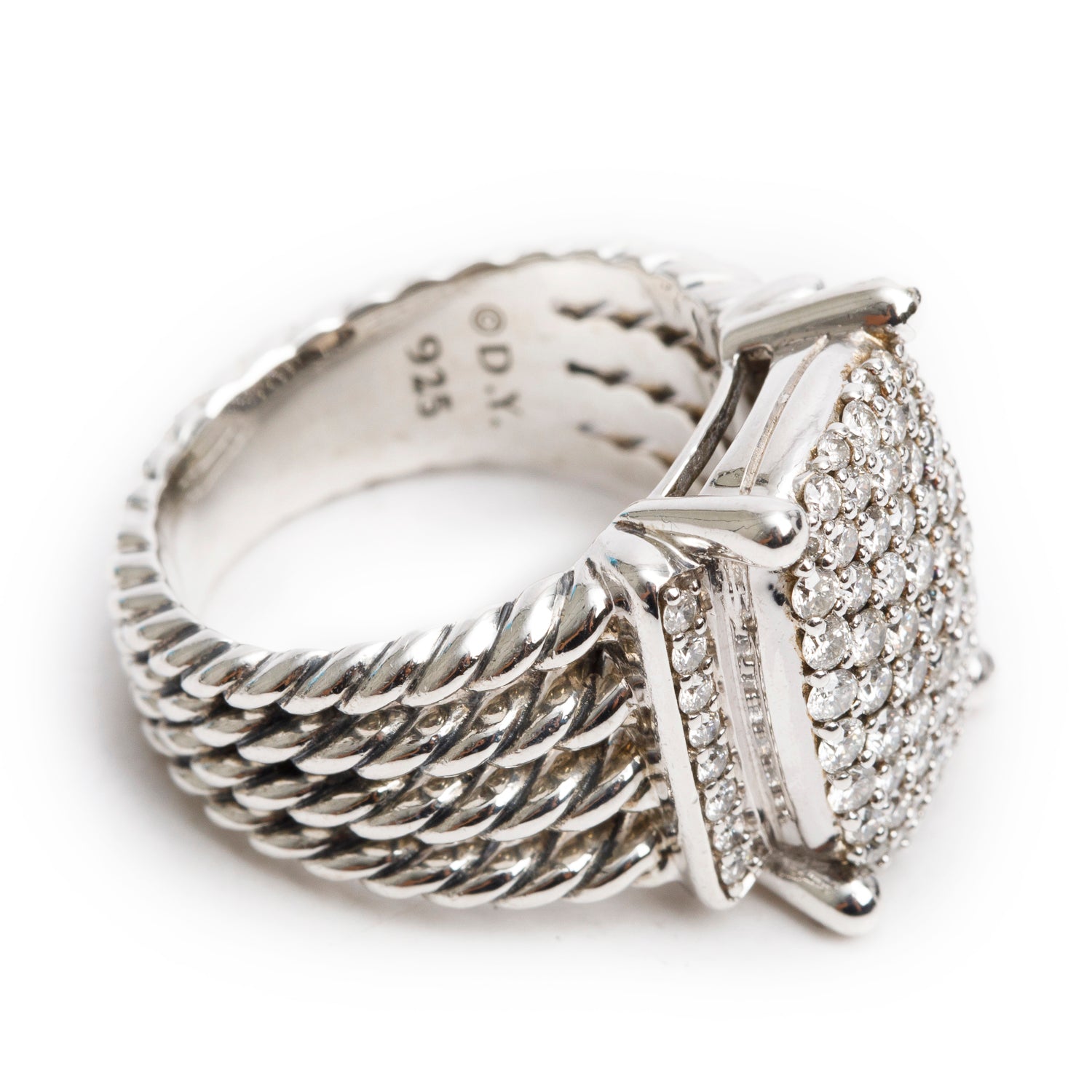 David Yurman Sterling Silver Diamond Wheaton Ring, 16.7 MM Size 6.75