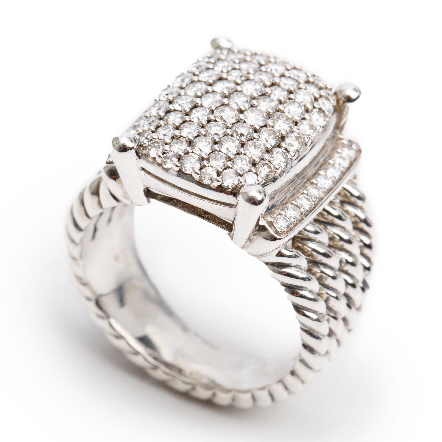 David Yurman Sterling Silver Diamond Wheaton Ring, 16.7 MM Size 6.75