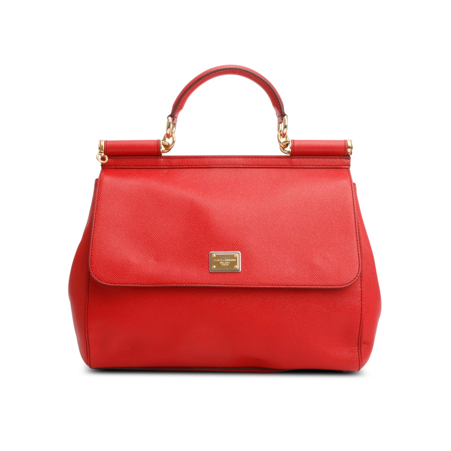 Dolce & Gabanna Red Dauphine Calfskin Leather Large Miss Sicily Handbag w/ Strap