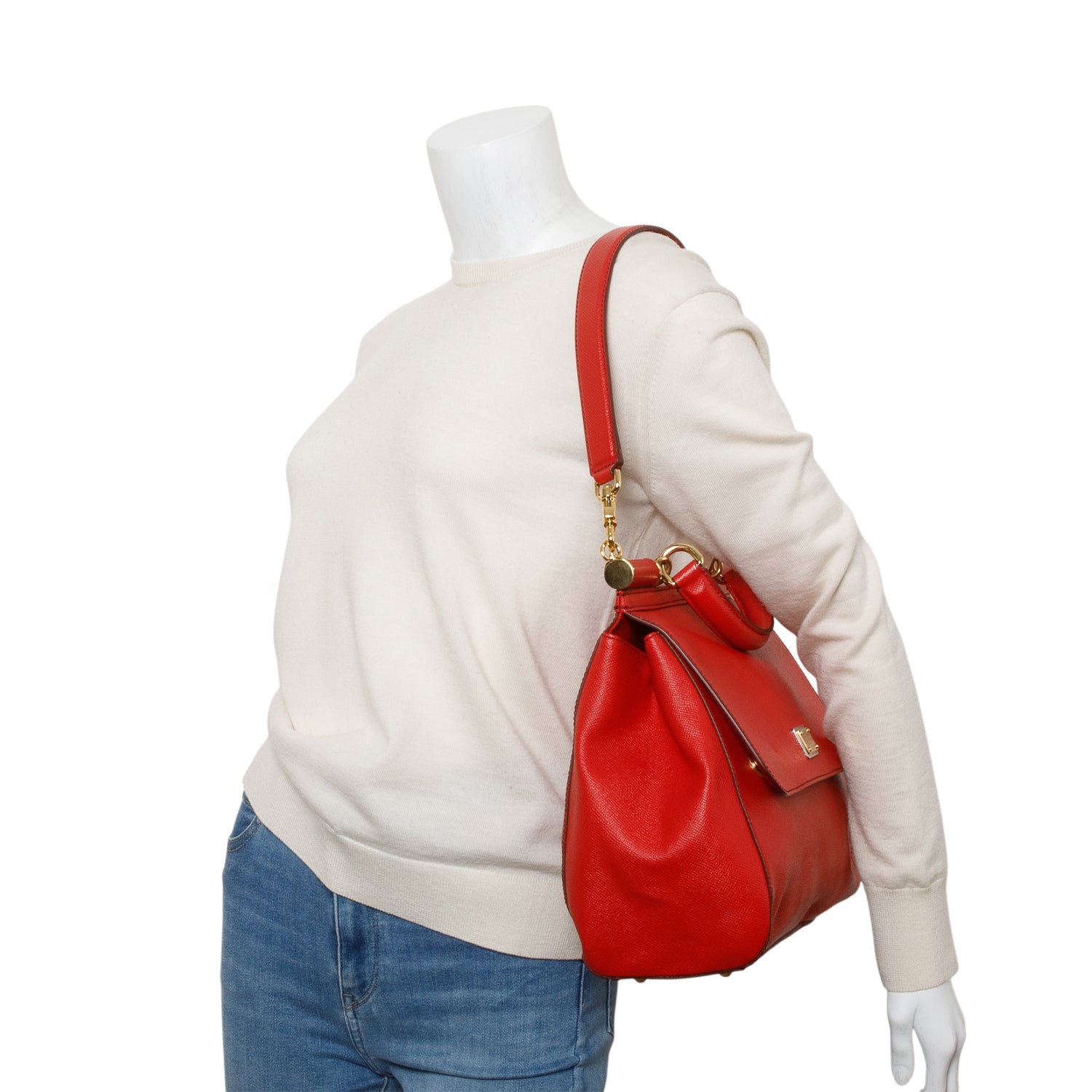 Dolce & Gabanna Red Dauphine Calfskin Leather Large Miss Sicily Handbag w/ Strap