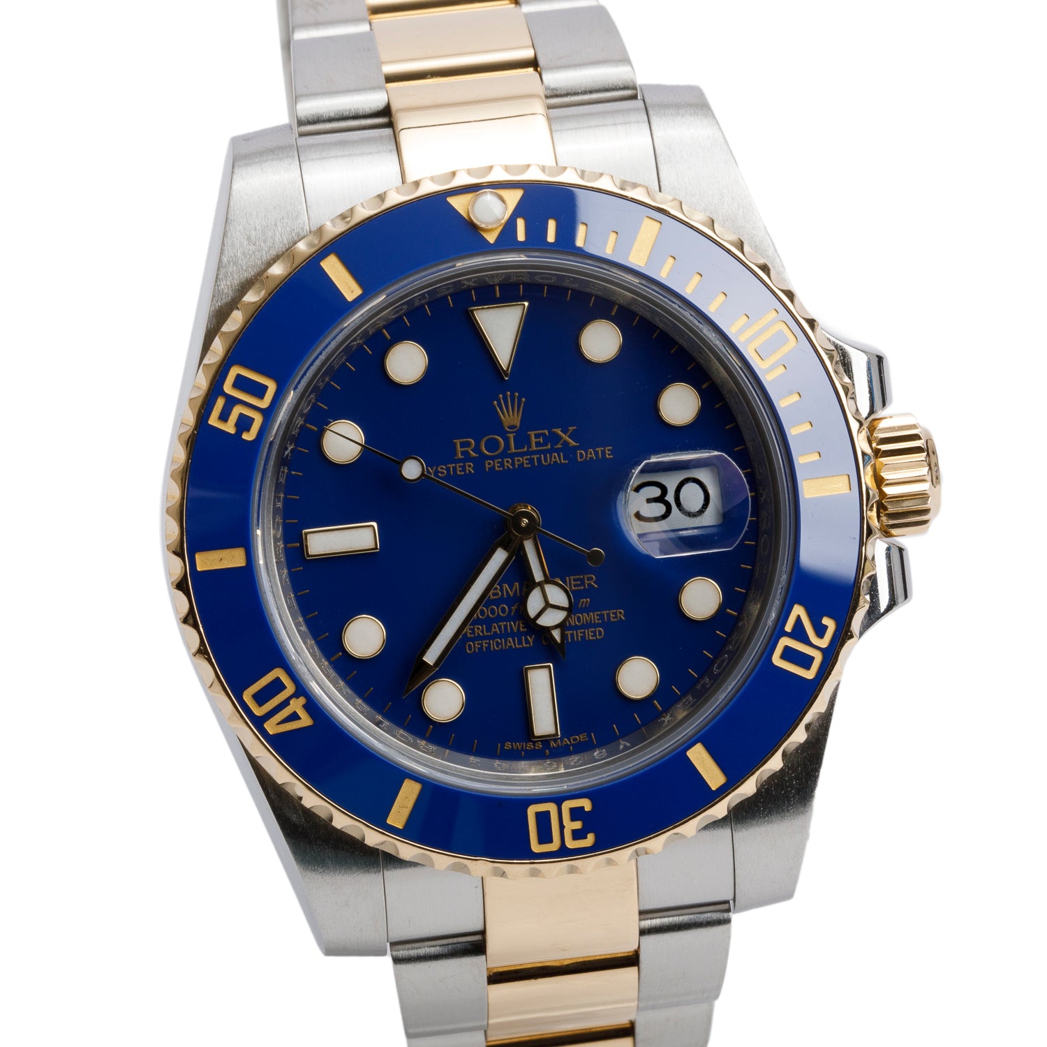 Rolex Stainless Steel & 18k Yellow Gold Submariner Date 40 MM Automatic Watch Blue Dial 116613 w/ Box & Papers