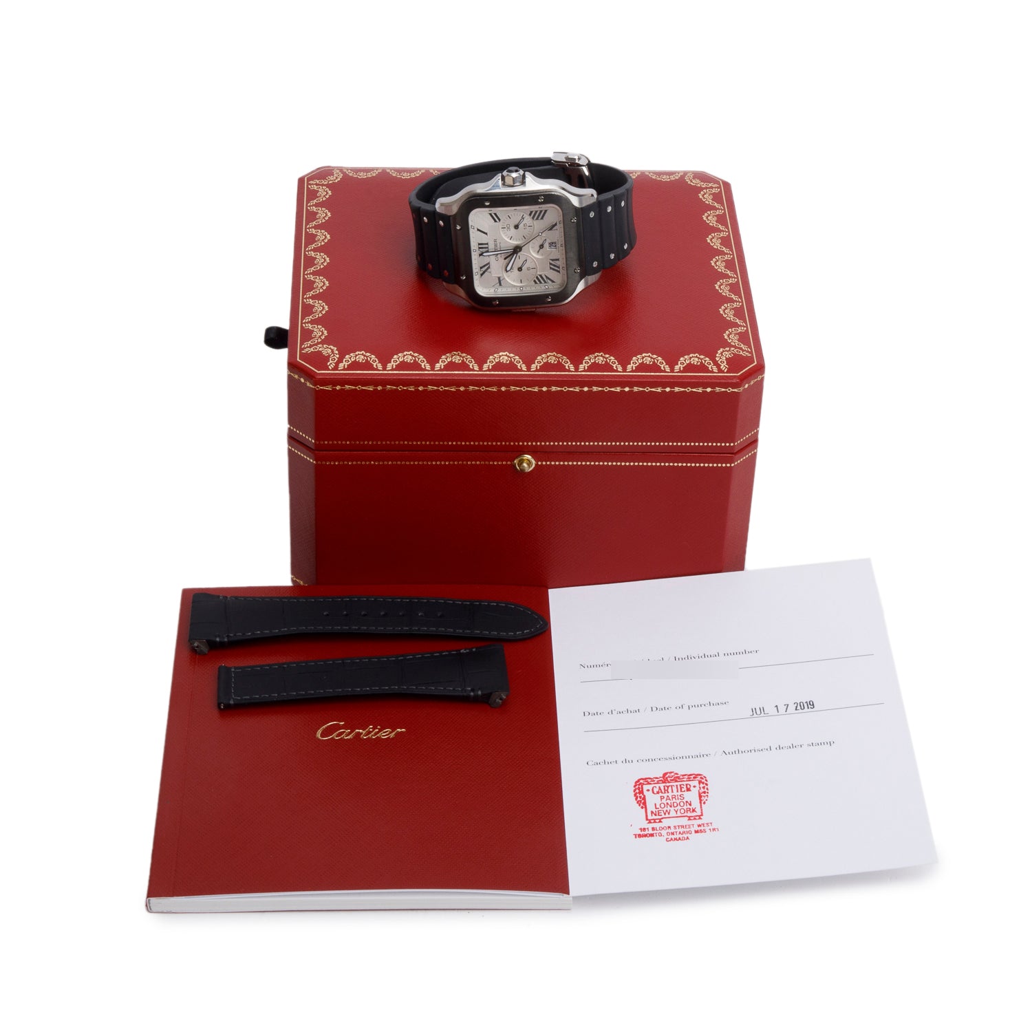Cartier Stainless Steel & ADLC Santos de Cartier Automatic Chronograph Watch, Extra-Large Model 4183 w/ Box, Papers & Extra Strap