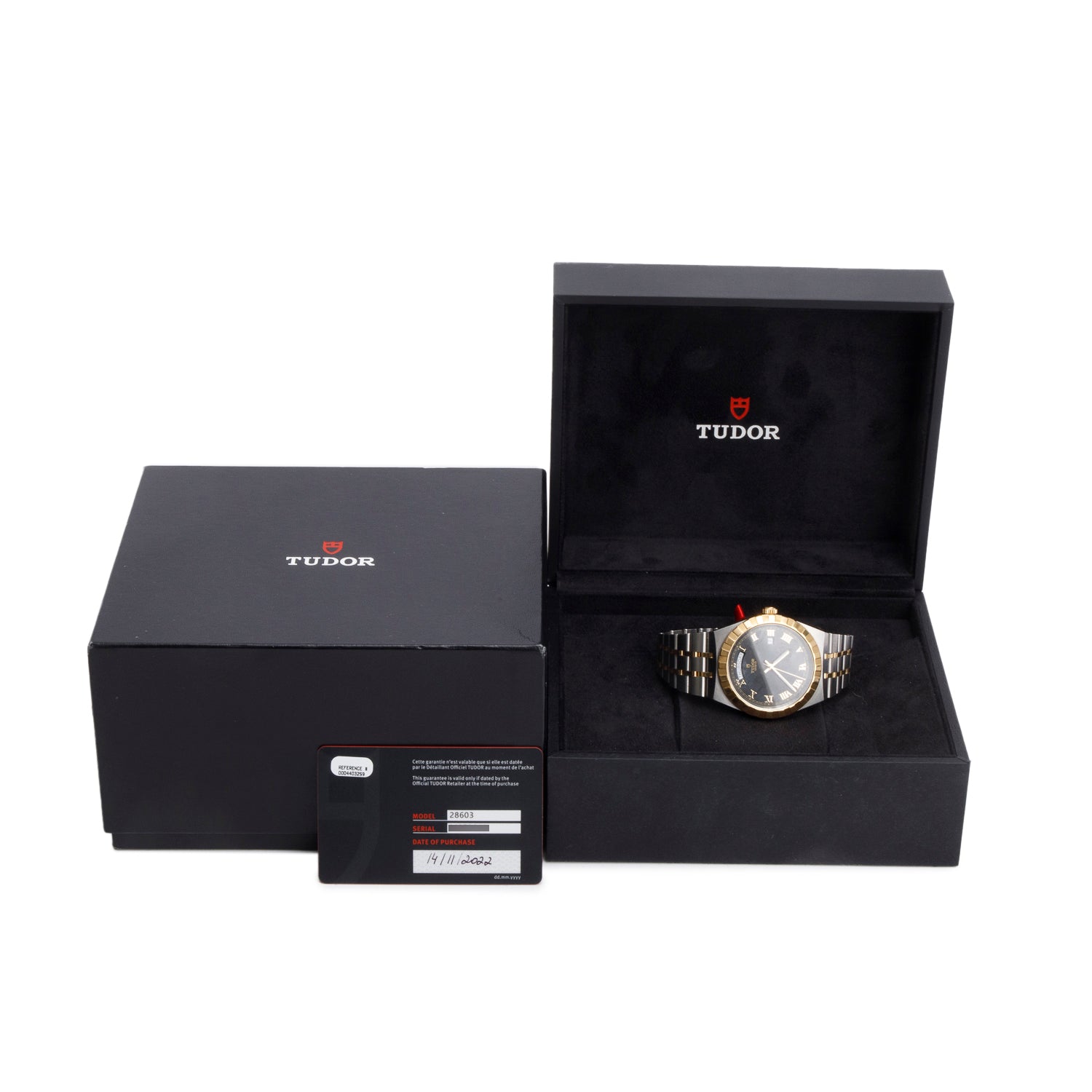 Tudor 2022 Stainless Steel & 18k Yellow Gold Royal 41 MM Automatic Watch Black Dial 28603 w/ Box & Papers