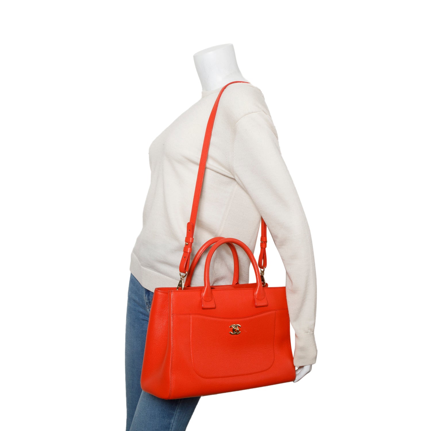 Chanel Red Grained Calfskin Small Neo Executive Shopper Tote w/ Strap