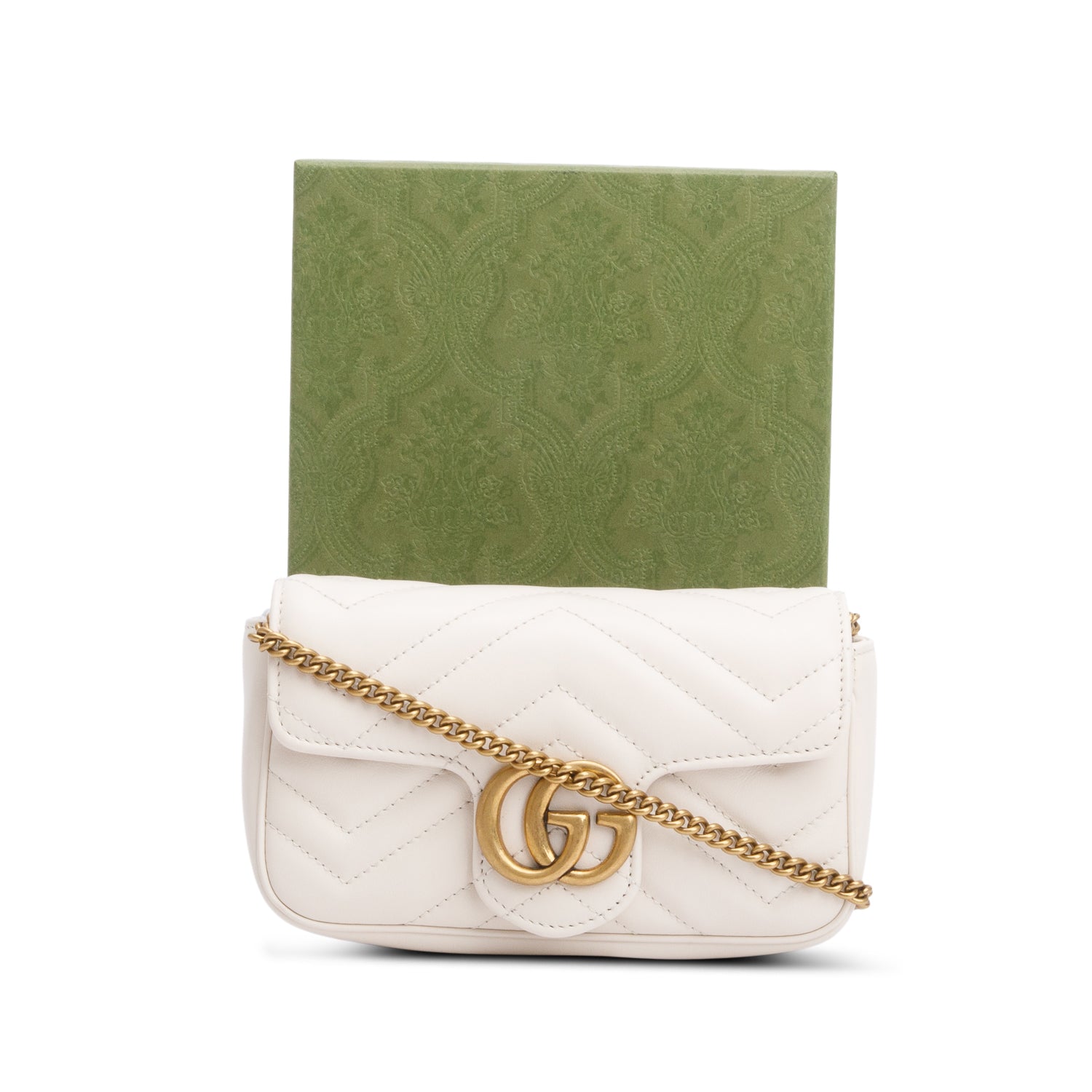Gucci White GG Marmont Matelasse Leather Mini Shoulder Bag w/ Box