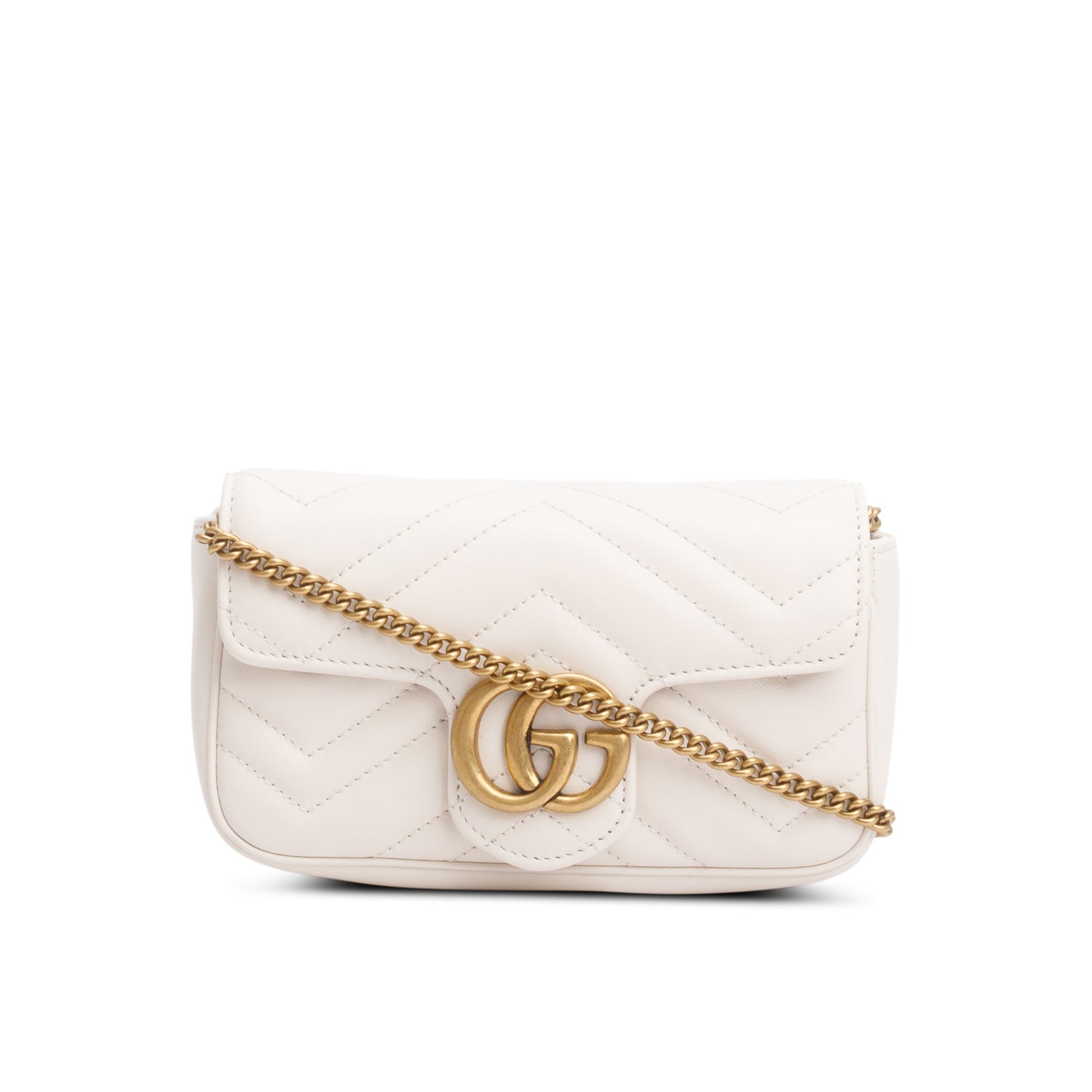 Gucci White GG Marmont Matelasse Leather Mini Shoulder Bag w/ Box