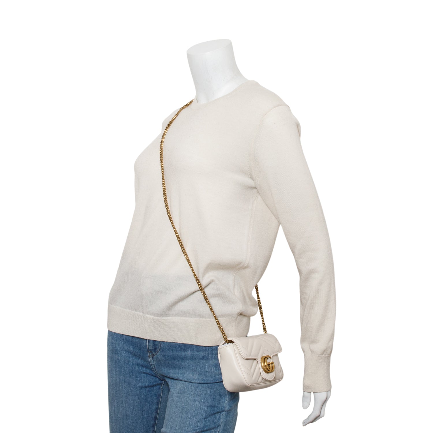 Gucci White GG Marmont Matelasse Leather Mini Shoulder Bag w/ Box