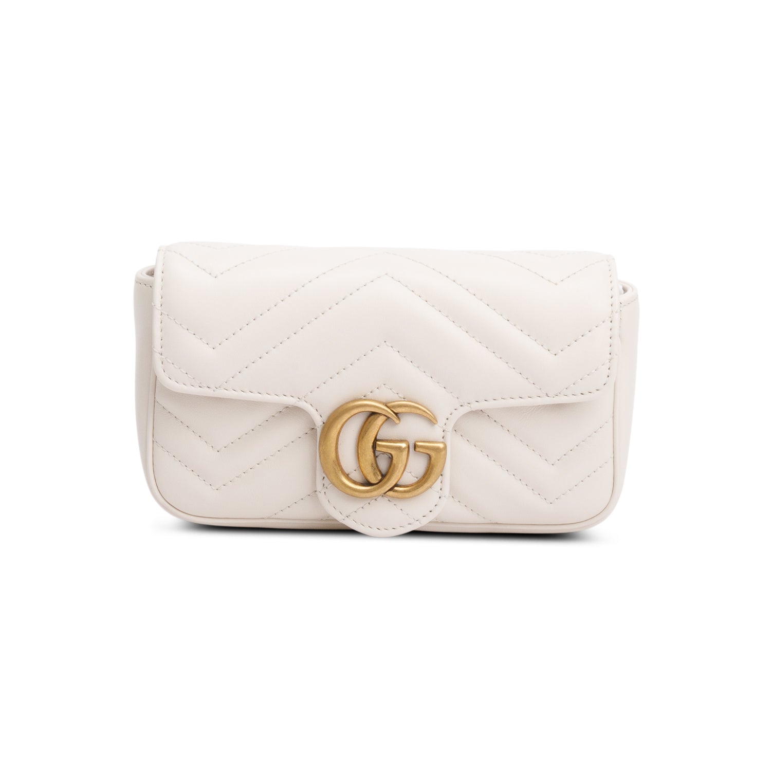 Gucci White GG Marmont Matelasse Leather Mini Shoulder Bag w/ Box