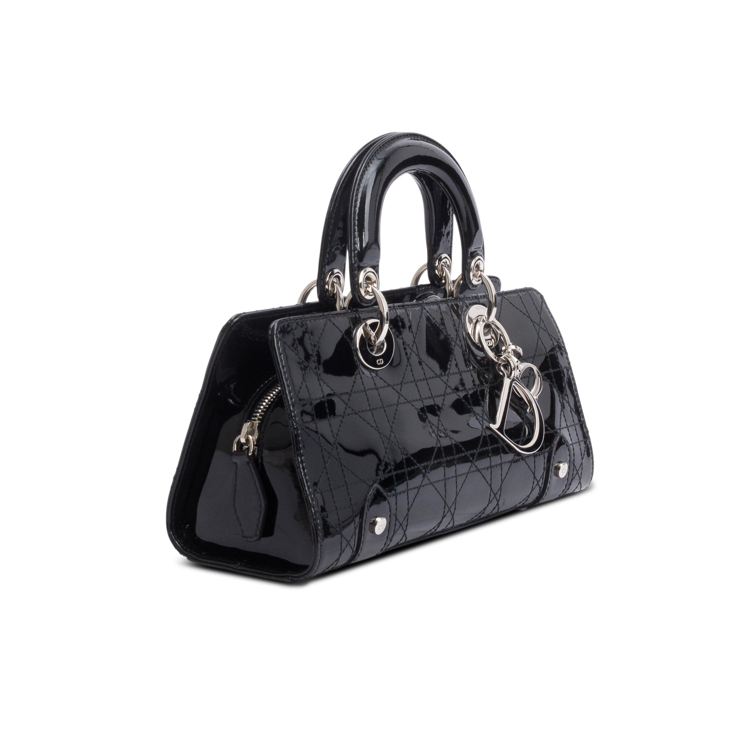 Christian Dior Vintage Black Patent Leather Cannage Calfskin Small East West Lady Dior W/ Authenticity Card