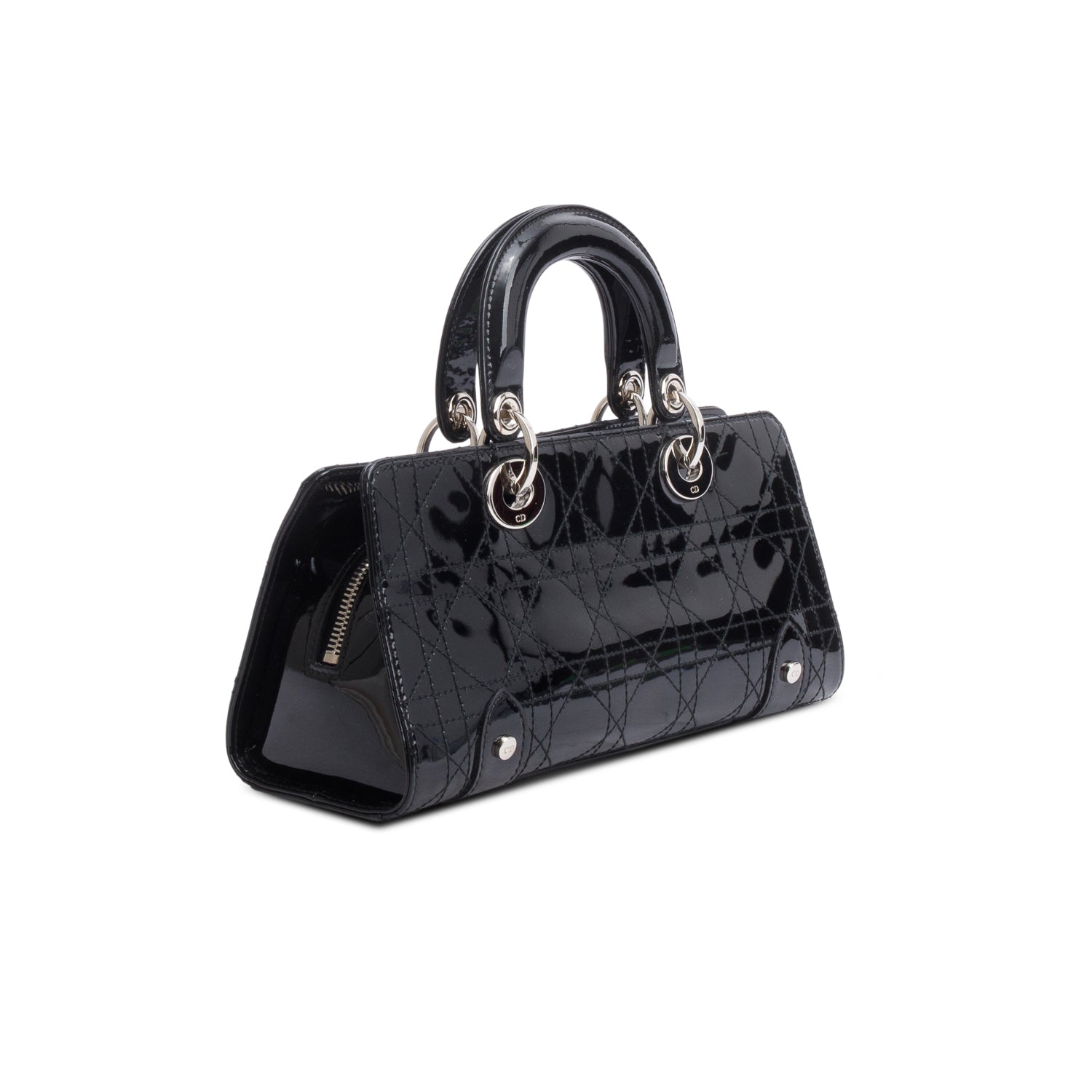 Christian Dior Vintage Black Patent Leather Cannage Calfskin Small East West Lady Dior W/ Authenticity Card