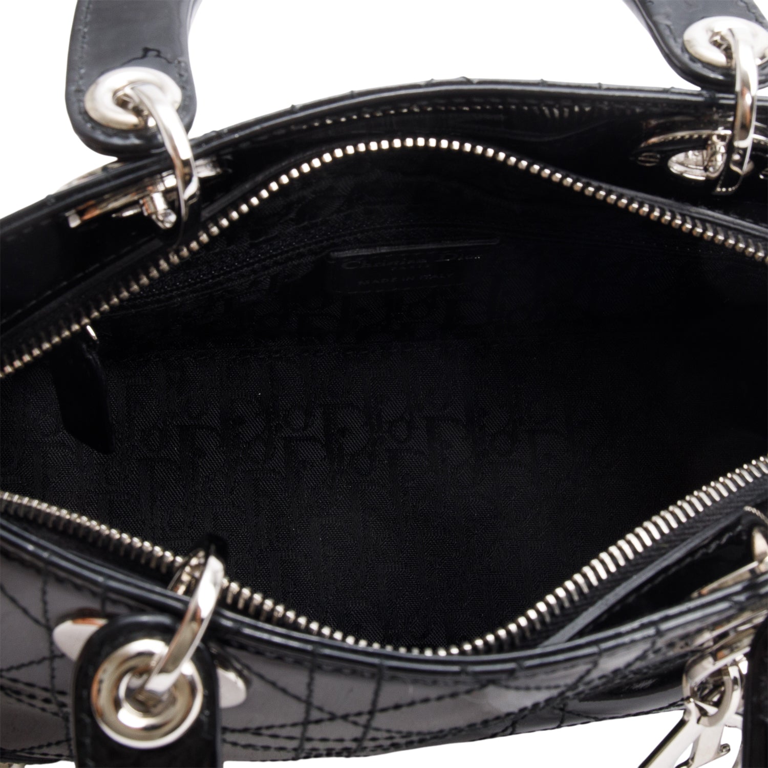 Christian Dior Vintage Black Patent Leather Cannage Calfskin Small East West Lady Dior W/ Authenticity Card