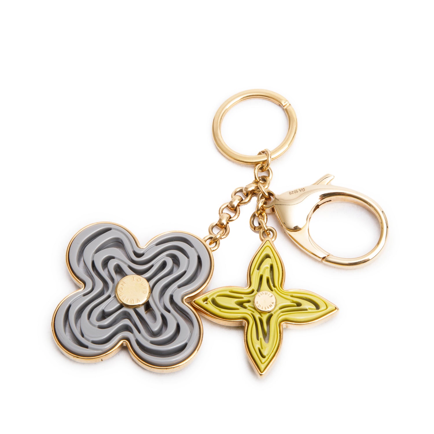 Louis Vuitton Gold-Tone Metal Grey/Green Resin Naif Bag Charm & Key Holder w/ Box