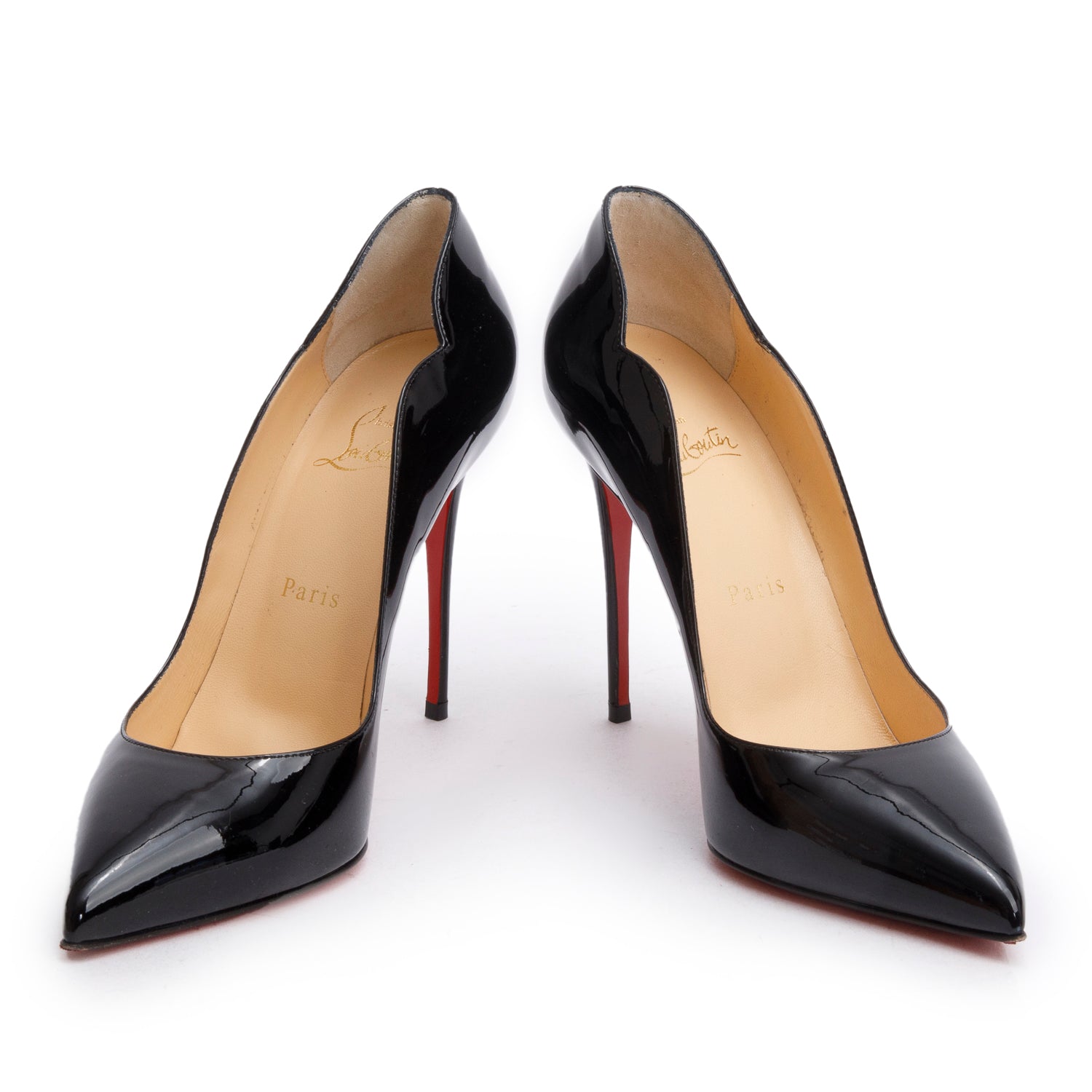 Christian Louboutin Black Patent Leather Hot Chick Pumps, Size 38 w/ Box & Receipt