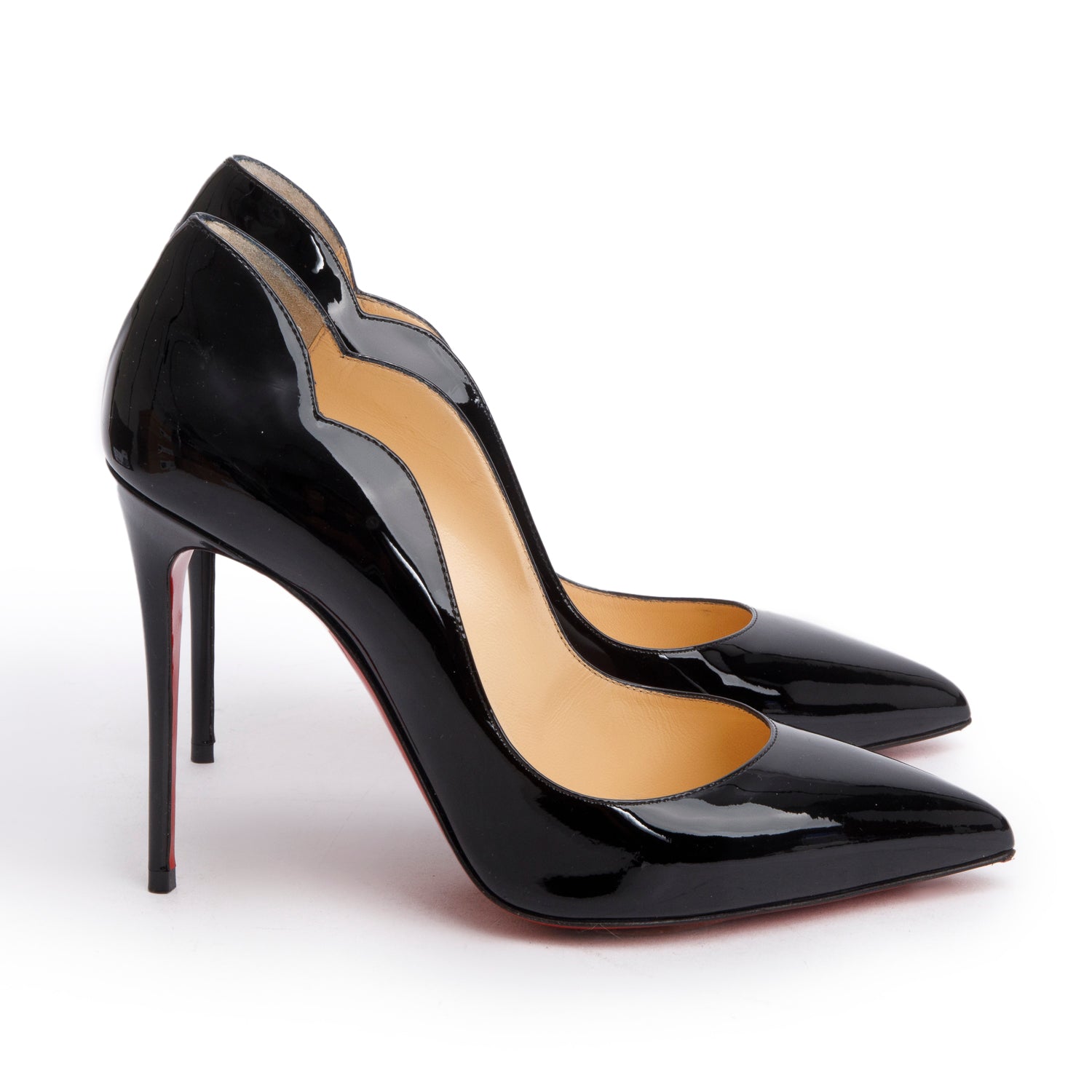 Christian Louboutin Black Patent Leather Hot Chick Pumps, Size 38 w/ Box & Receipt