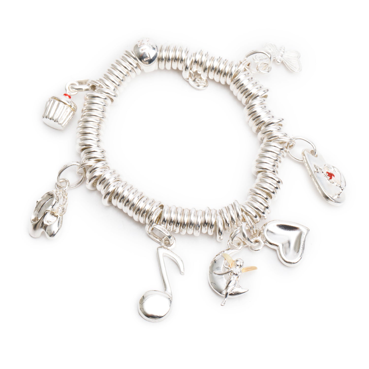 Links of London Sterling Silver Sweetie Charm Bracelet w/ Box & 7 Charms