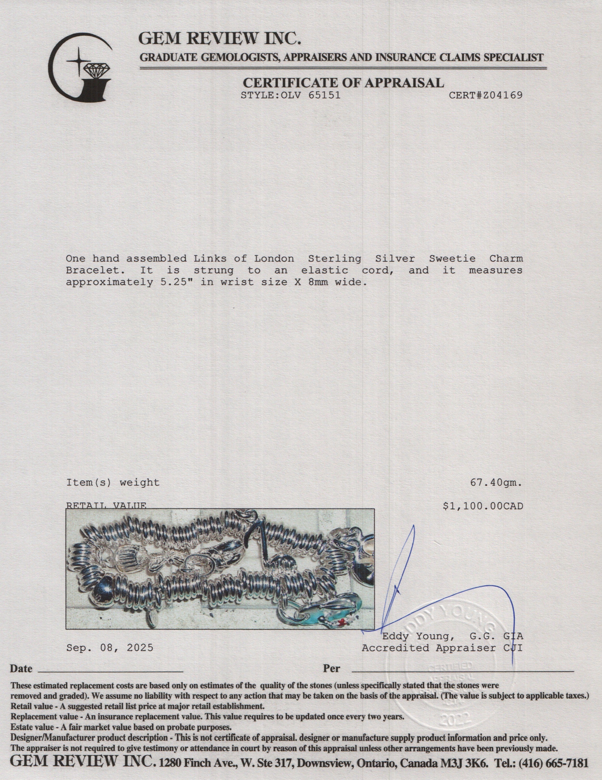 Links of London Sterling Silver Sweetie Charm Bracelet w/ Box & 7 Charms