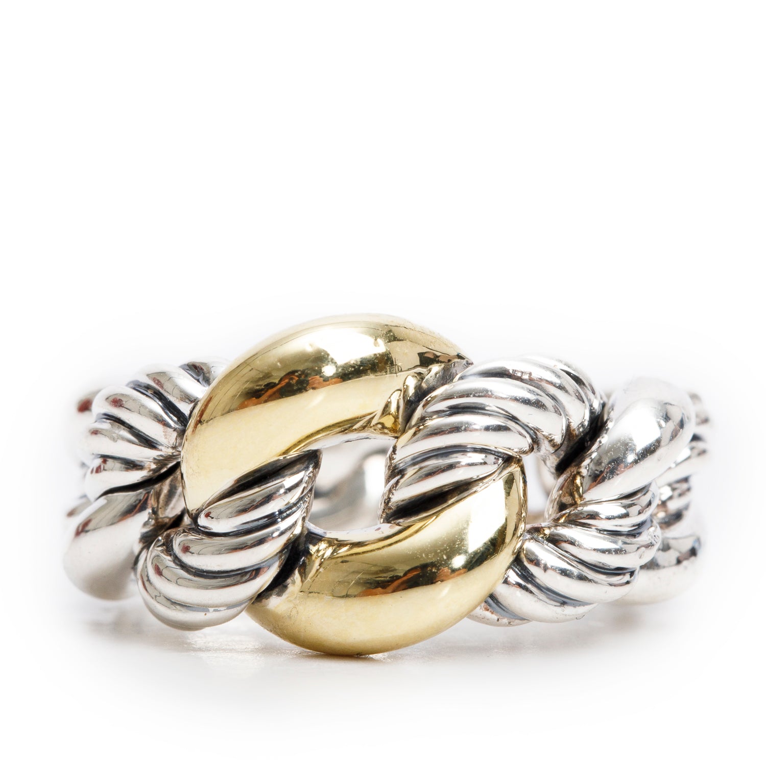 David Yurman Sterling Silver & 18k Yellow Gold Belmont Curb Link Ring, Size 6.5