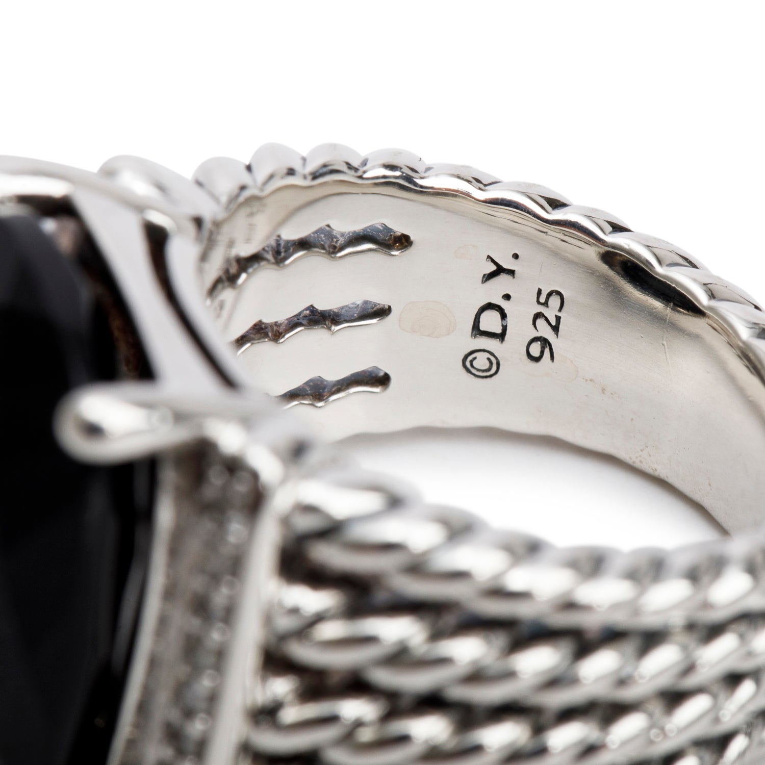 David Yurman Sterling Silver Onyx & Diamond Wheaton Ring, Size 5.75