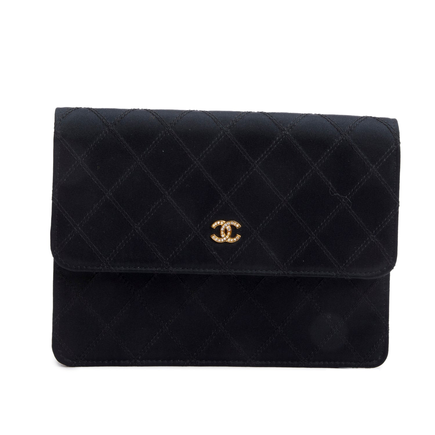 Chanel Vintage Black Satin CC Pouch w/ Box & Authenticity Card