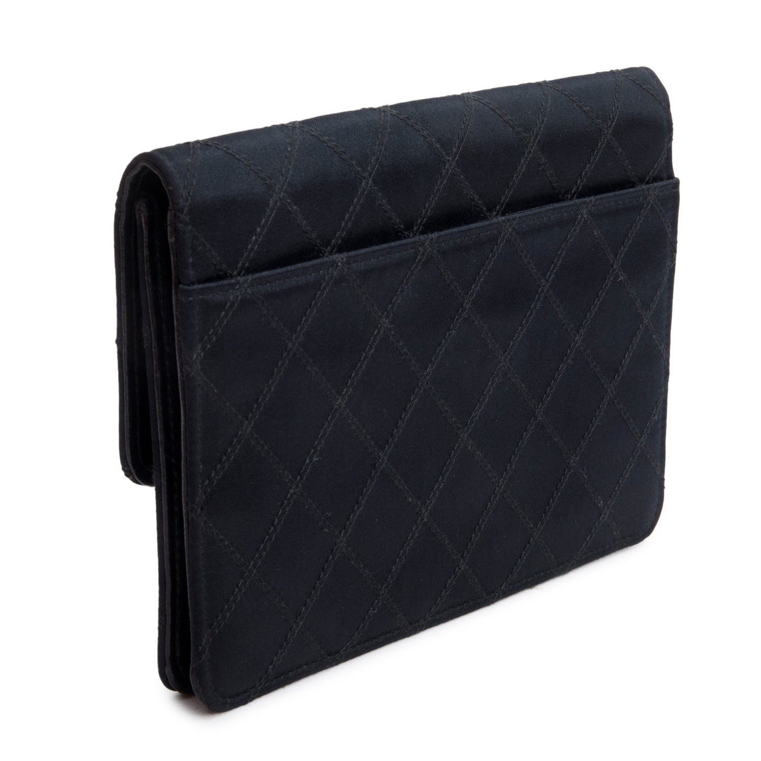 Chanel Vintage Black Satin CC Pouch w/ Box & Authenticity Card