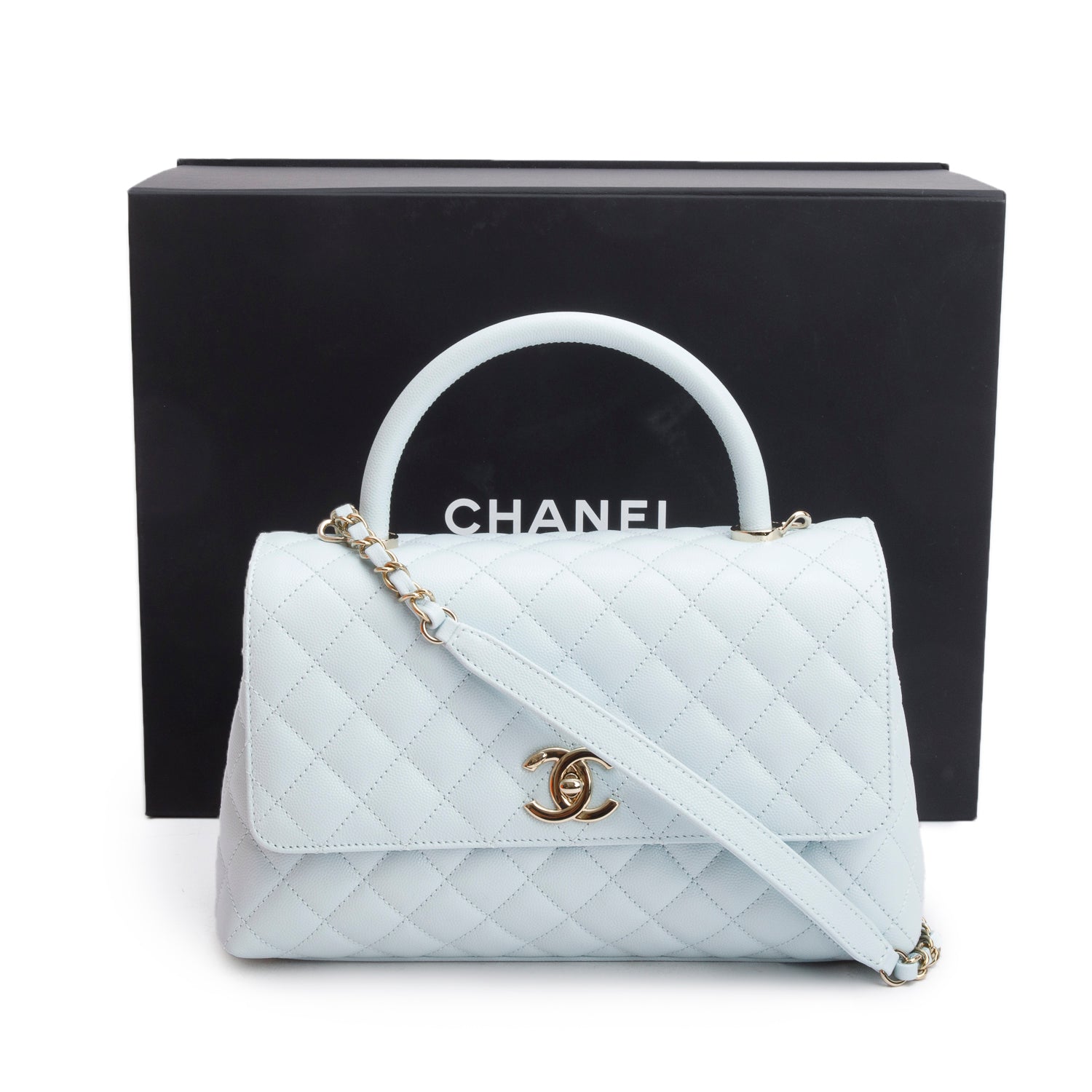 Chanel Blue Caviar Quilted Small Coco Handle Flap w/ Box & Strap